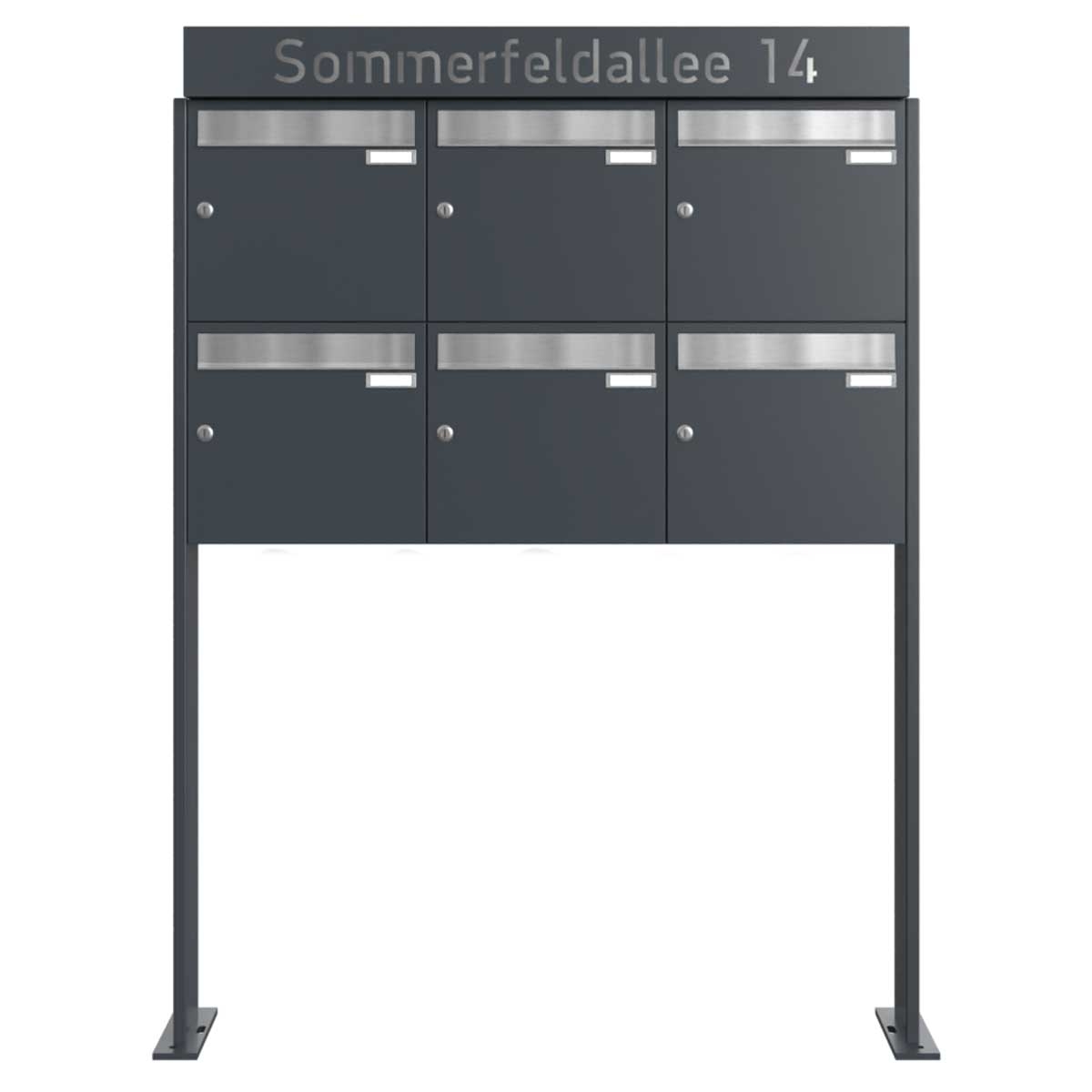 6er Briefkastenanlage freistehend Design BASIC - Edition NELLY - BI-Color VA-RAL 7016 anthrazitgrau 6er Briefkastenanlage freistehend Design BASIC - Edition NELLY - BI-Color VA-RAL 7016 anthrazitgrau