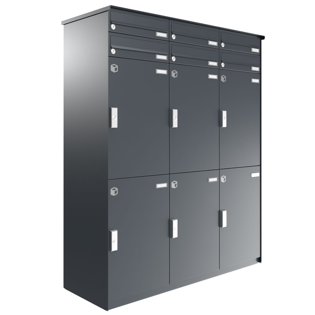 6er Edelstahl Paketfachanlage BASIC Plus 863X STL mit Paketfach 370x550 und Briefkasten 370x110 - Farbe nach Wahl