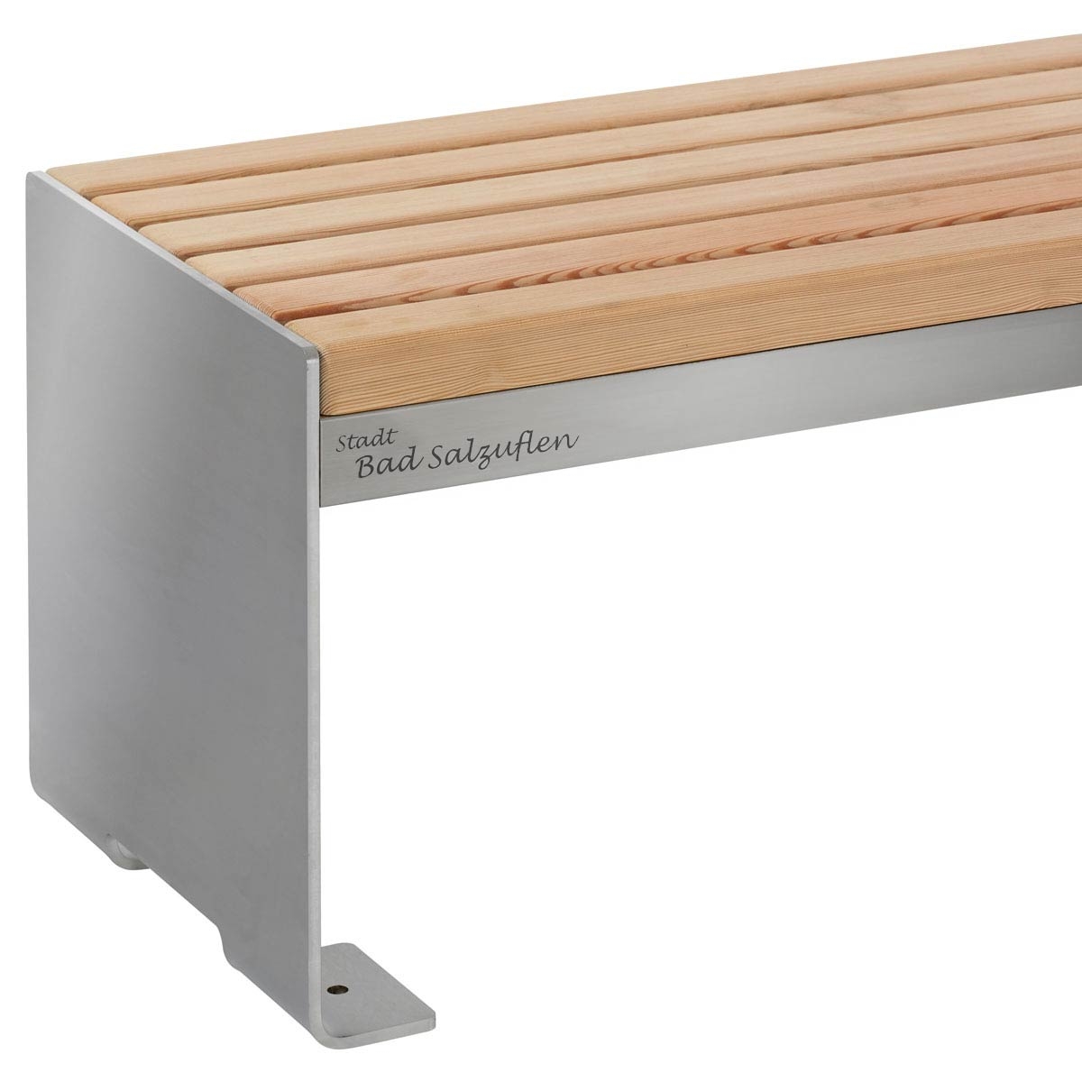 Panca design NOVALIS - acciaio inox lucido - abete Douglas oliato