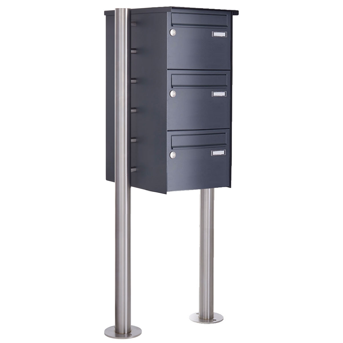 3er Edelstahl Standbriefkasten Design BASIC Plus 385X ST-R - 220mm - RAL nach Wahl