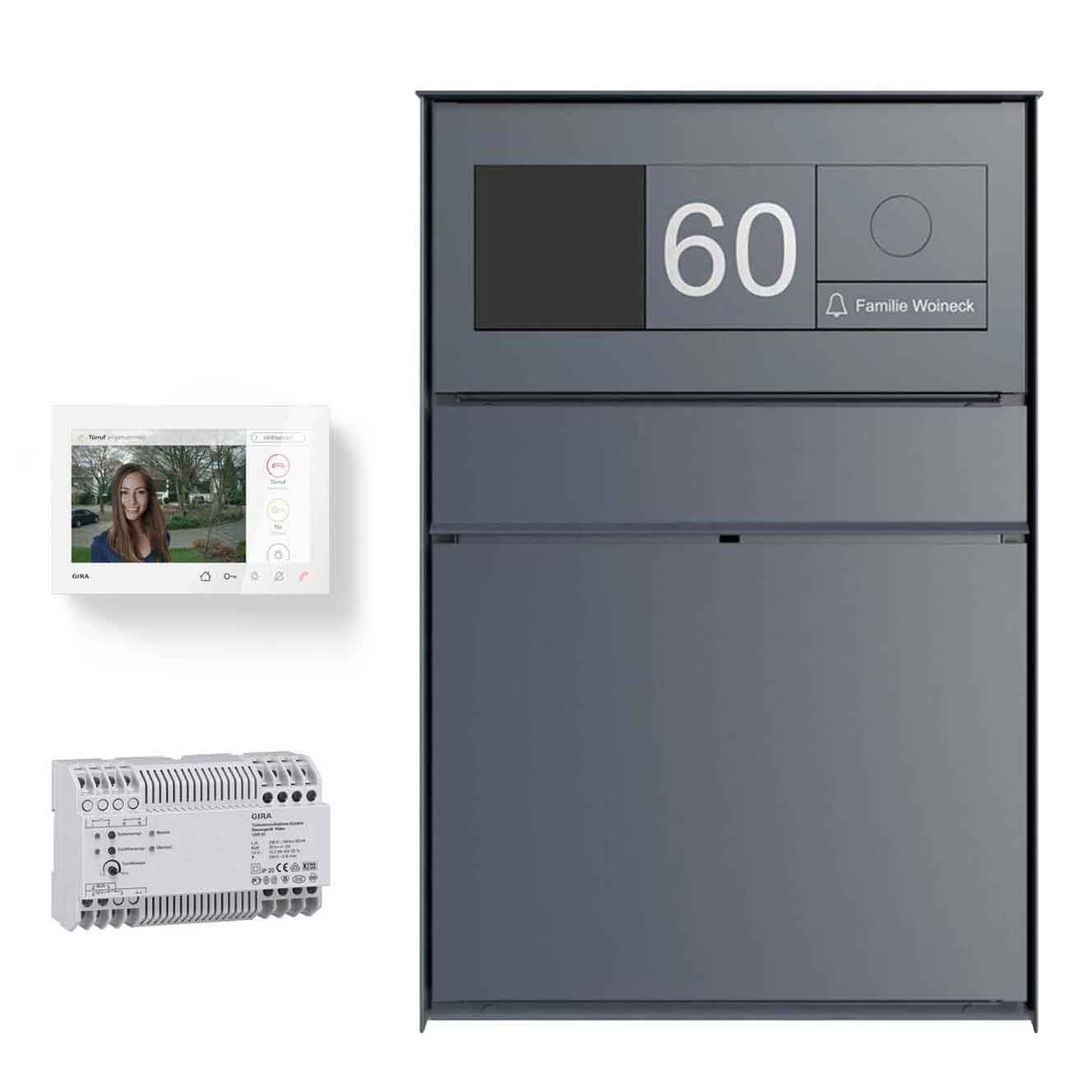 Design surface-mounted letterbox GOETHE AP - RAL of your choice - GIRA System 106 - VIDEO complete set Design surface-mounted letterbox GOETHE AP - RAL of your choice - GIRA System 106 - VIDEO complete set