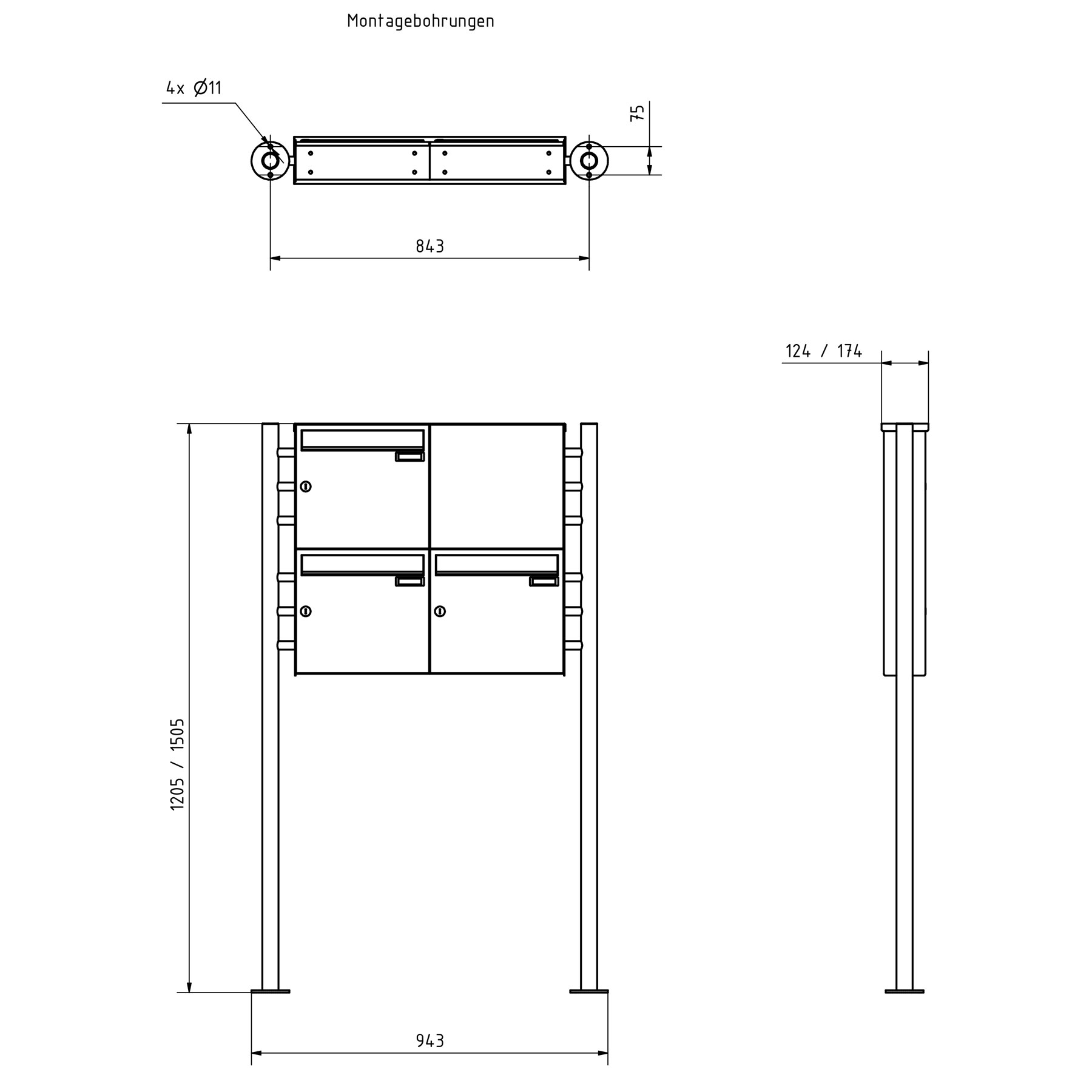 3-piece stainless steel free-standing letterbox Design BASIC Plus 381X ST-R with bell box - RAL of your choice 3-piece stainless steel free-standing letterbox Design BASIC Plus 381X ST-R with bell box - RAL of your choice