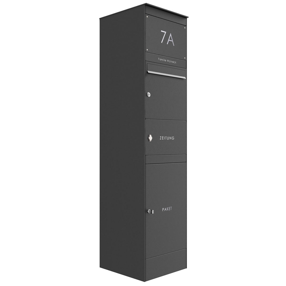 Letterbox pedestal BASIC Plus 864X with 550x370 parcel compartment & closed newspaper compartment - RAL of your choice Letterbox pedestal BASIC Plus 864X with 550x370 parcel compartment & closed newspaper compartment - RAL of your choice