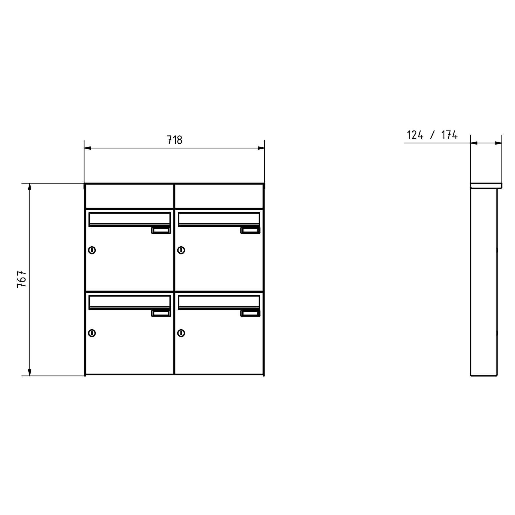 4-piece stainless steel surface-mounted letterbox design BASIC Plus 382XA AP with bell box - stainless steel V2A 4-piece stainless steel surface-mounted letterbox design BASIC Plus 382XA AP with bell box - stainless steel V2A