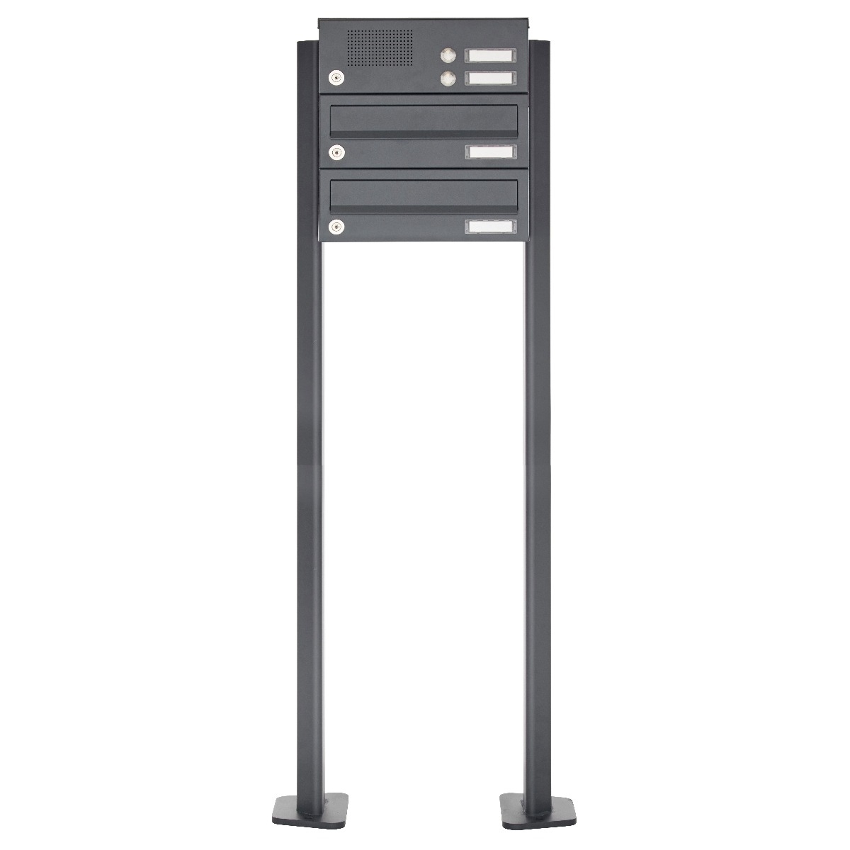 2er Edelstahl Standbriefkasten Design BASIC Plus 385 XP SP mit Klingelkasten - RAL nach Wahl 2er Edelstahl Standbriefkasten Design BASIC Plus 385 XP SP mit Klingelkasten - RAL nach Wahl