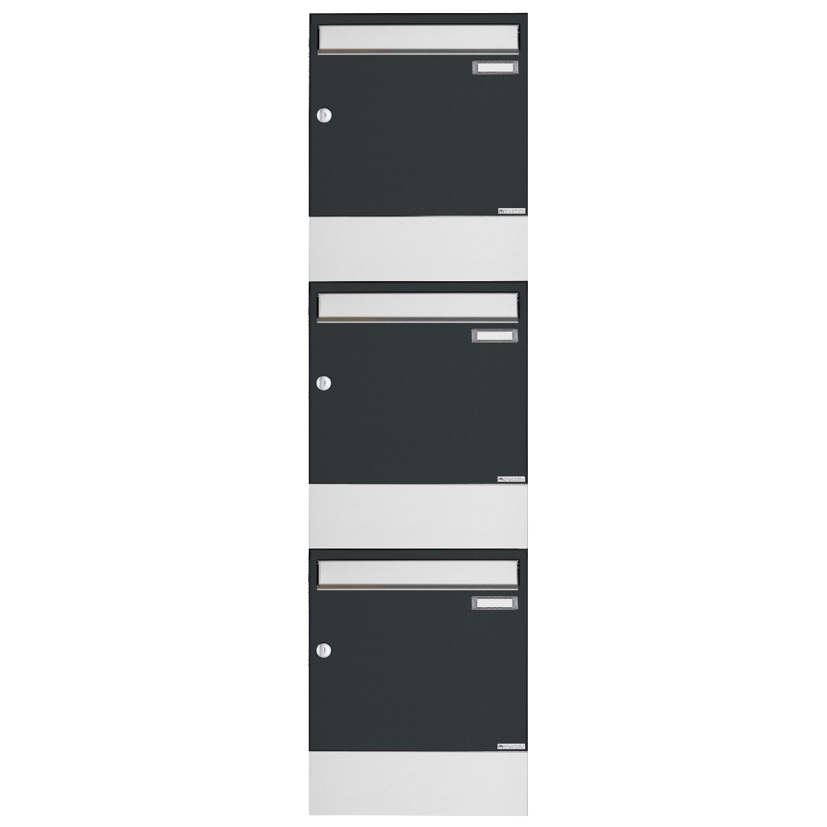 3er 3x1 surface-mounted letterbox BASIC 382A AP with newspaper compartment - stainless steel-RAL 7016 anthracite grey 3er 3x1 surface-mounted letterbox BASIC 382A AP with newspaper compartment - stainless steel-RAL 7016 anthracite grey