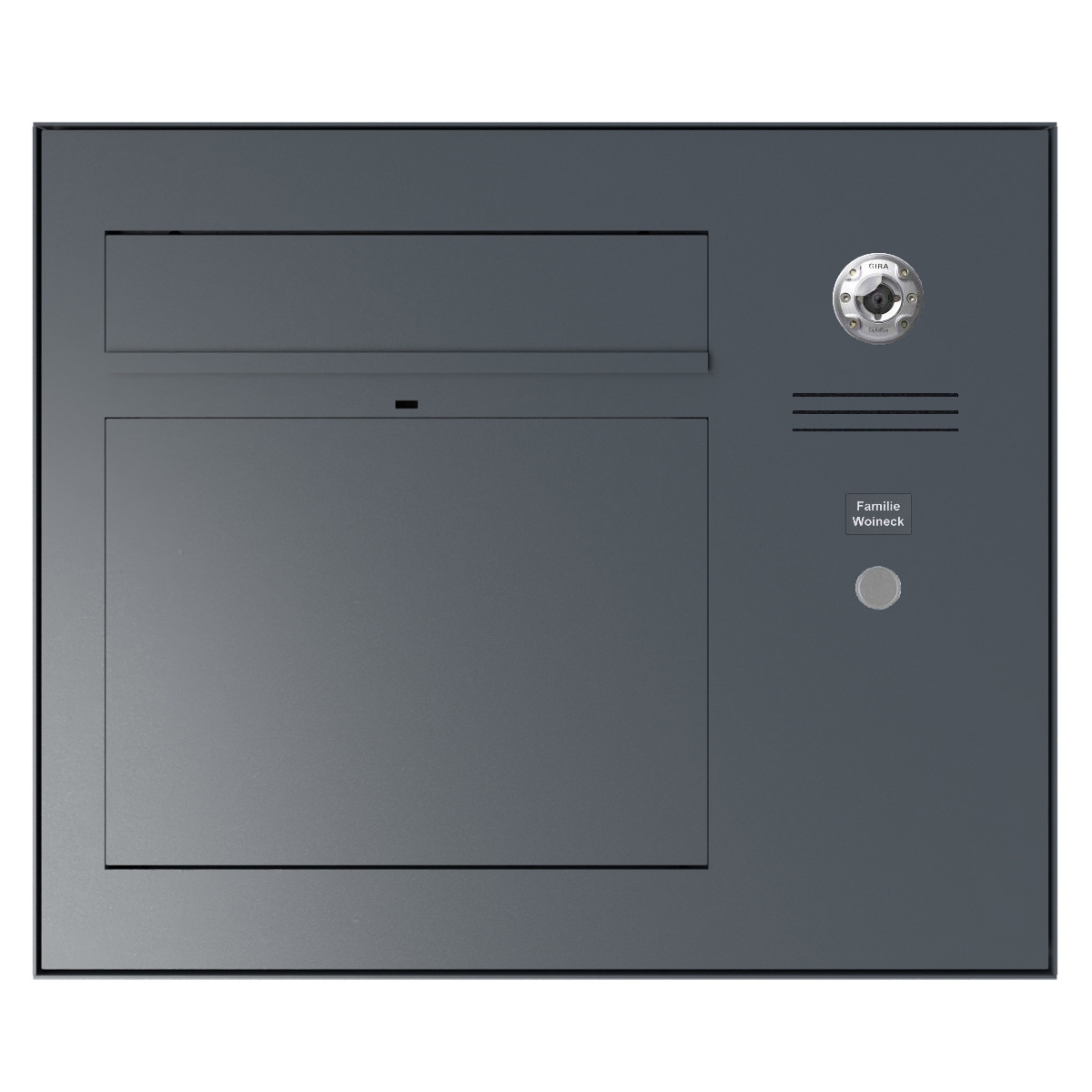 Design surface-mounted letterbox GRIMM - colour of your choice with preparation for camera and intercom system on the right Design surface-mounted letterbox GRIMM - colour of your choice with preparation for camera and intercom system on the right