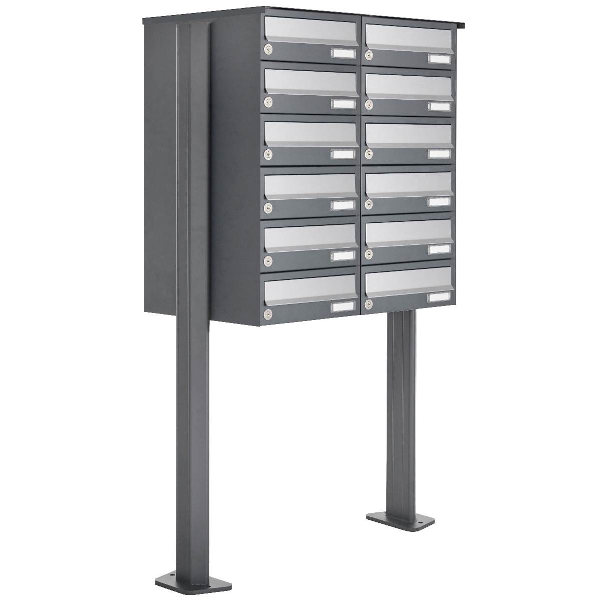 12er Briefkastenanlage freistehend Design BASIC 385P ST-T - Edelstahl-RAL 7016 anthrazitgrau