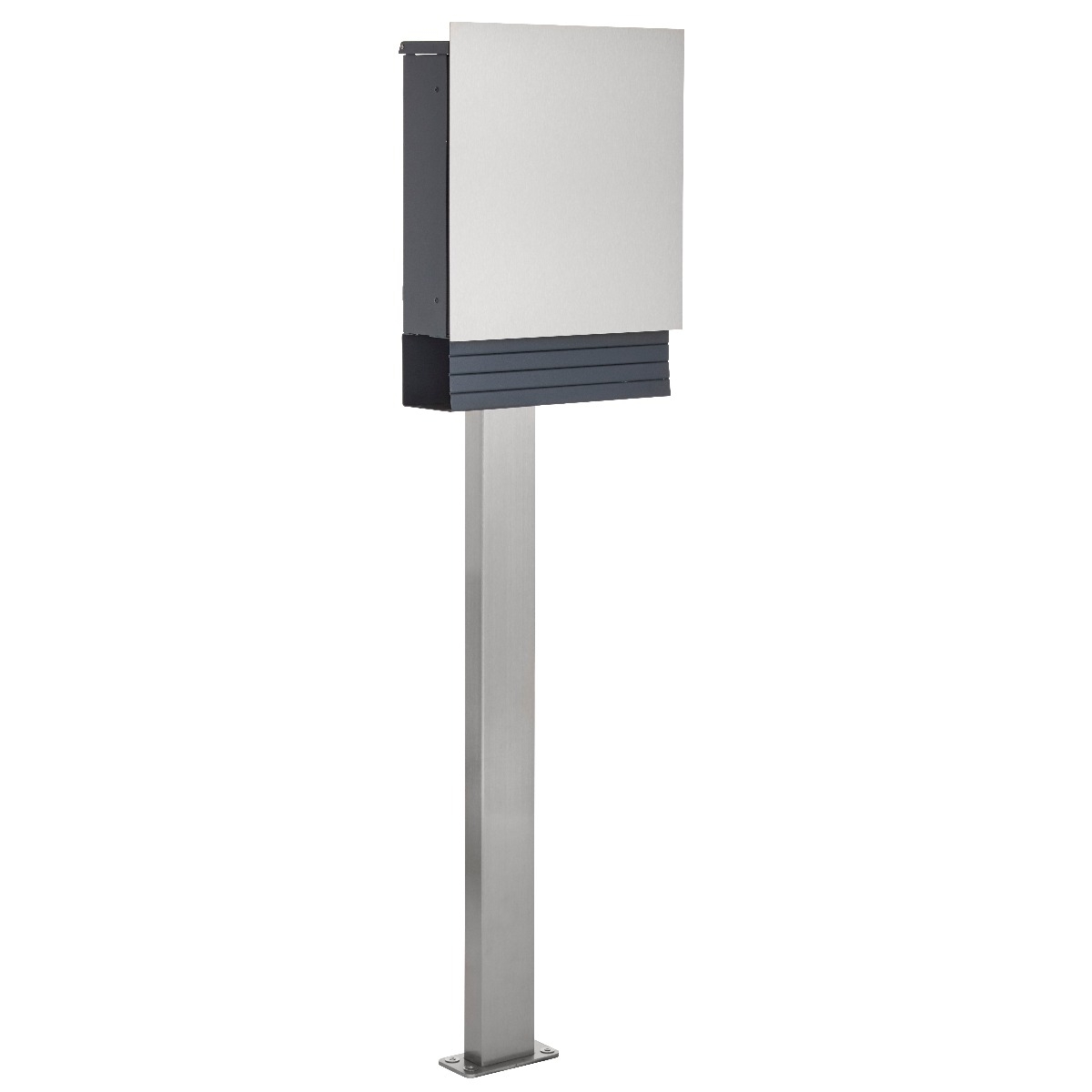 Design free-standing letterbox &amp; newspaper compartment SCHILLER SMALL VA7016 - stainless steel V2A &amp; RAL 7016