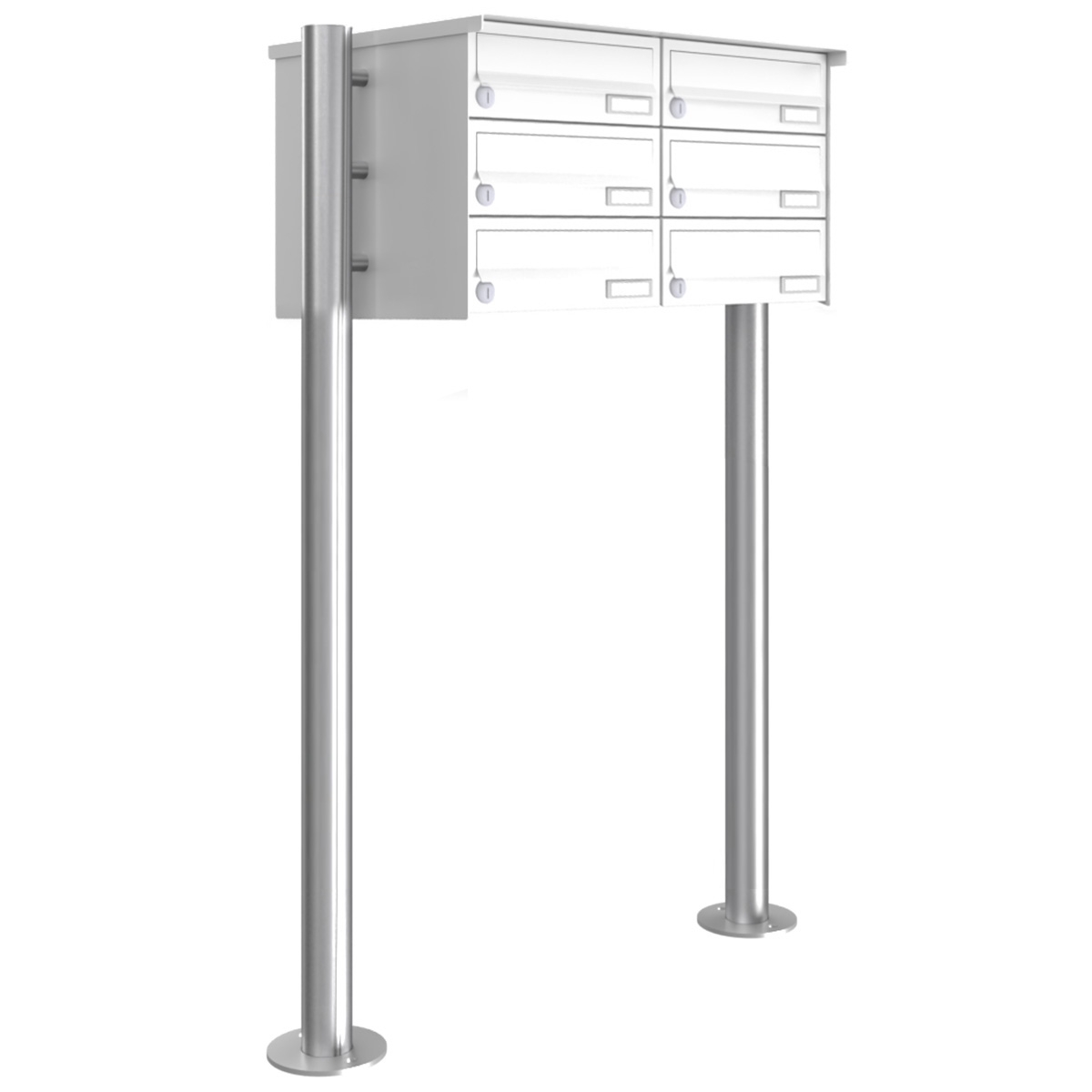 6er 2x3 Briefkastenanlage freistehend Design BASIC 385-9016 ST-R - RAL 9016 verkehrsweiß