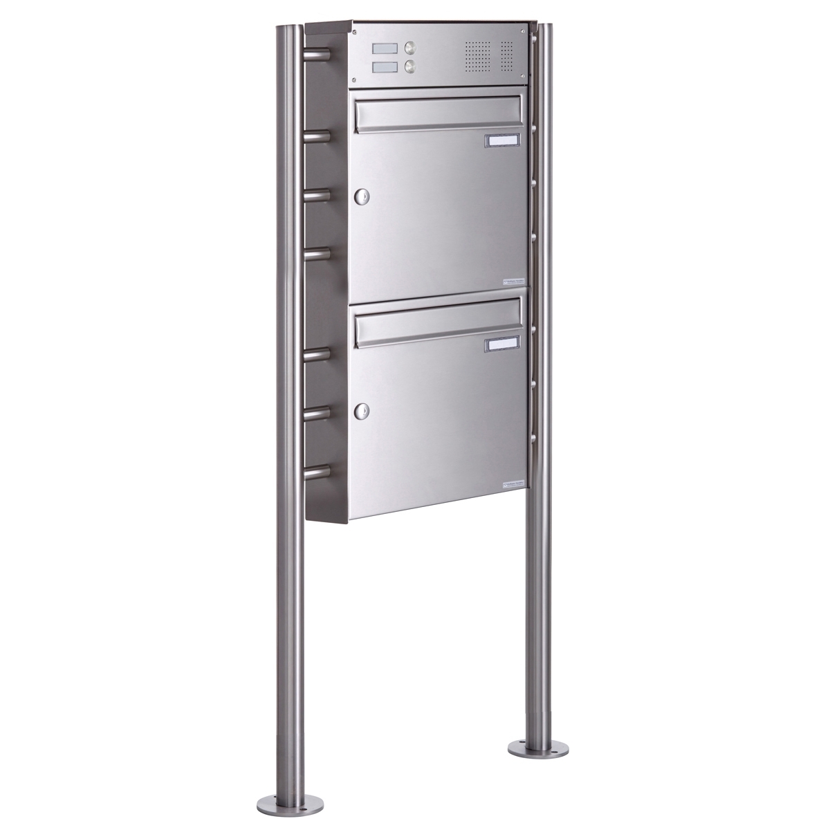 2er Standbriefkasten Design BASIC Plus 381X ST-R mit Klingelkasten - Edelstahl V2A geschliffen 2er Standbriefkasten Design BASIC Plus 381X ST-R mit Klingelkasten - Edelstahl V2A geschliffen