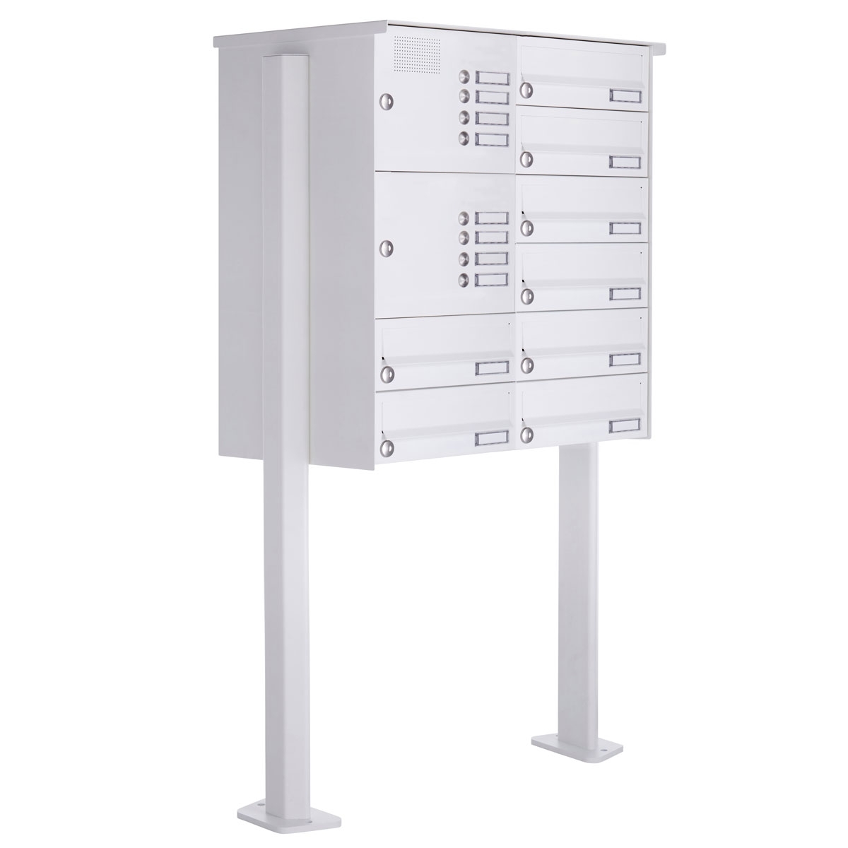 8er Standbriefkasten Design BASIC 385P-9016 ST-T mit Klingelkasten - RAL 9016 verkehrsweiß 8er Standbriefkasten Design BASIC 385P-9016 ST-T mit Klingelkasten - RAL 9016 verkehrsweiß