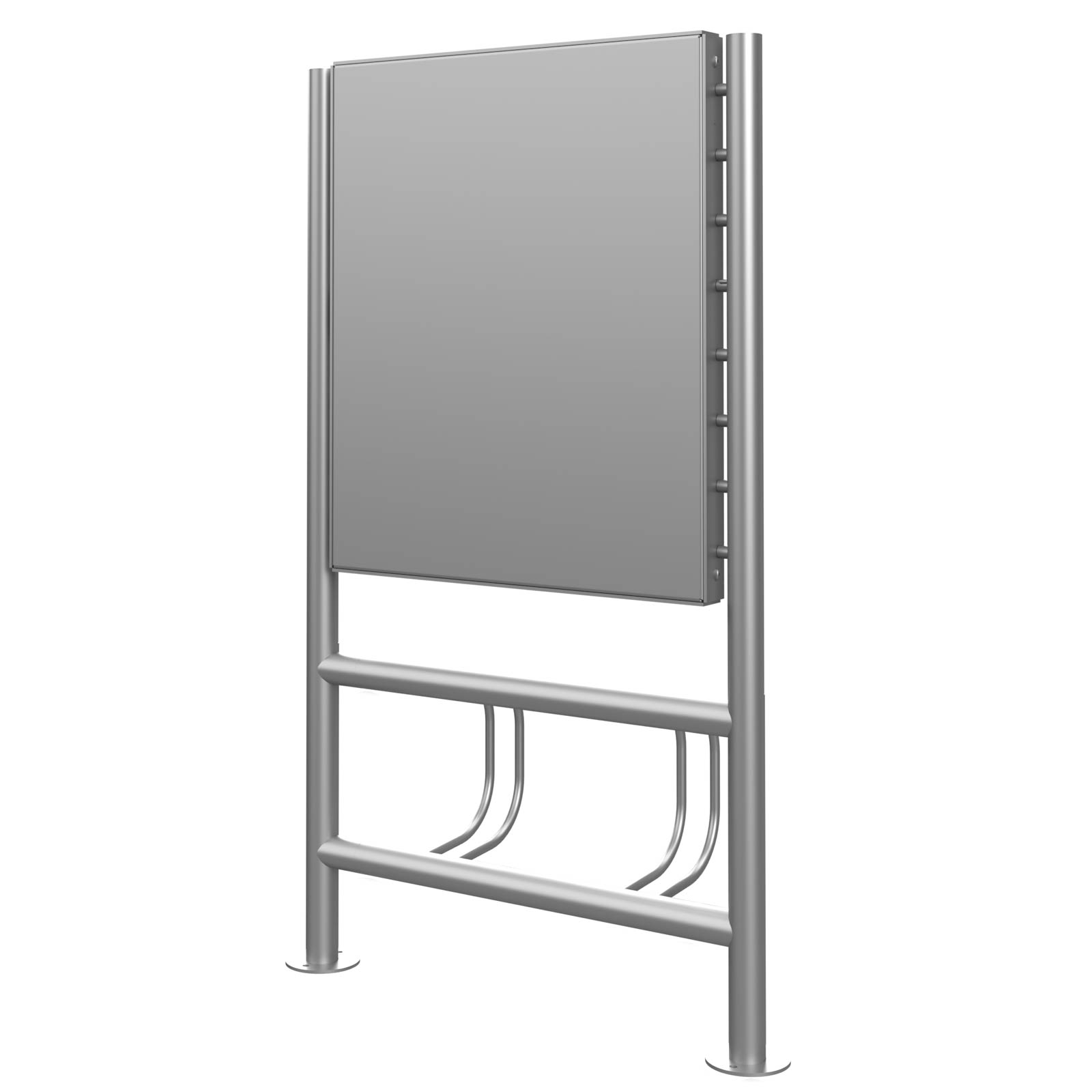 Cavalletto per 2 biciclette ACHIM con cartello pubblicitario - acciaio inox V2A lucido - monofacciale