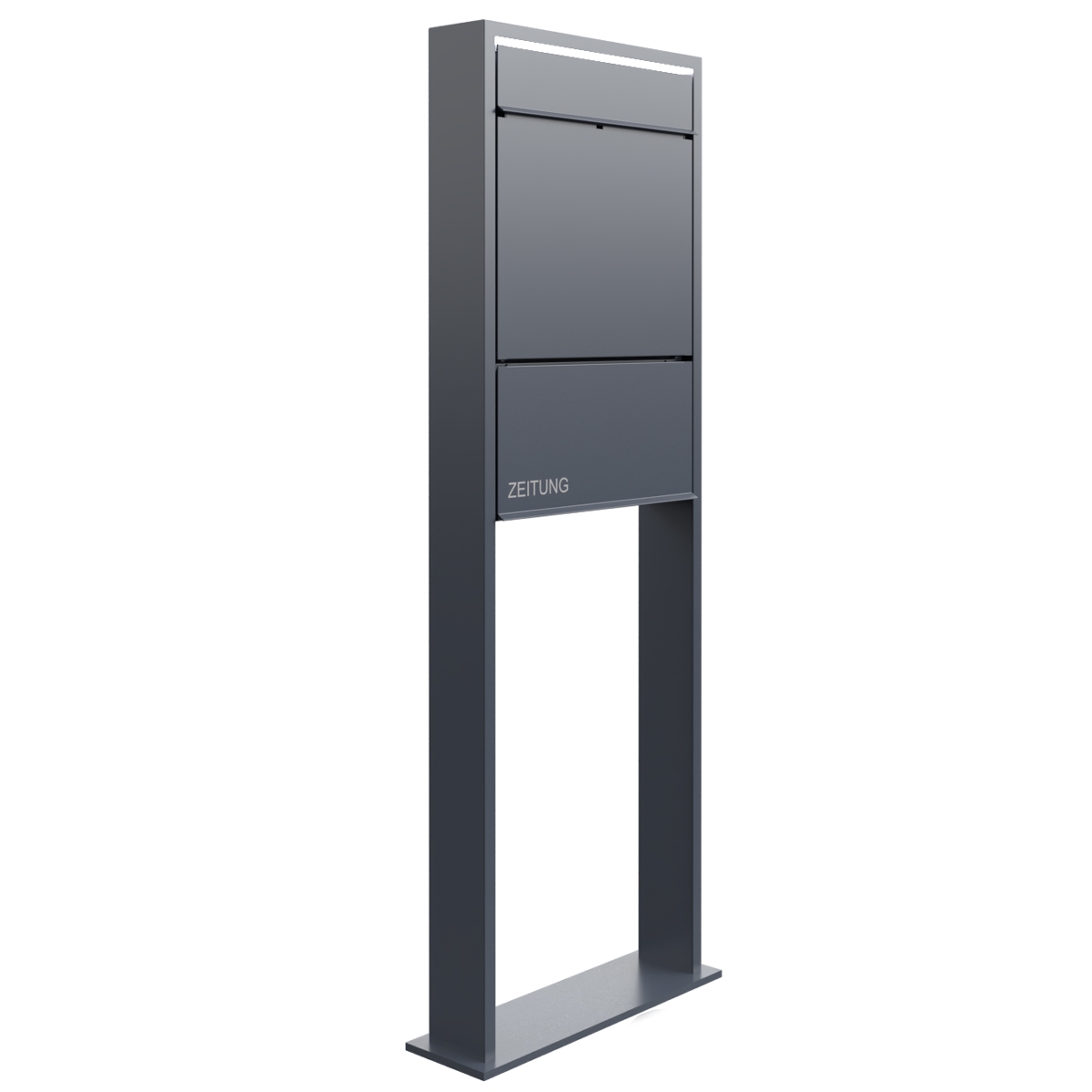 Design free-standing letterbox GOETHE LIB with newspaper compartment - LED design element - RAL of your choice Design free-standing letterbox GOETHE LIB with newspaper compartment - LED design element - RAL of your choice