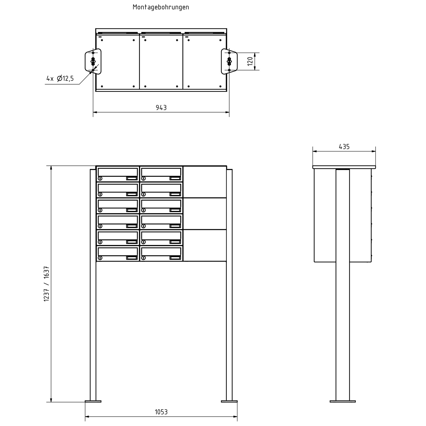 12er 3x6 stainless steel free-standing letterbox design BASIC Plus 385XP ST-T with bell box - RAL of your choice 12er 3x6 stainless steel free-standing letterbox design BASIC Plus 385XP ST-T with bell box - RAL of your choice