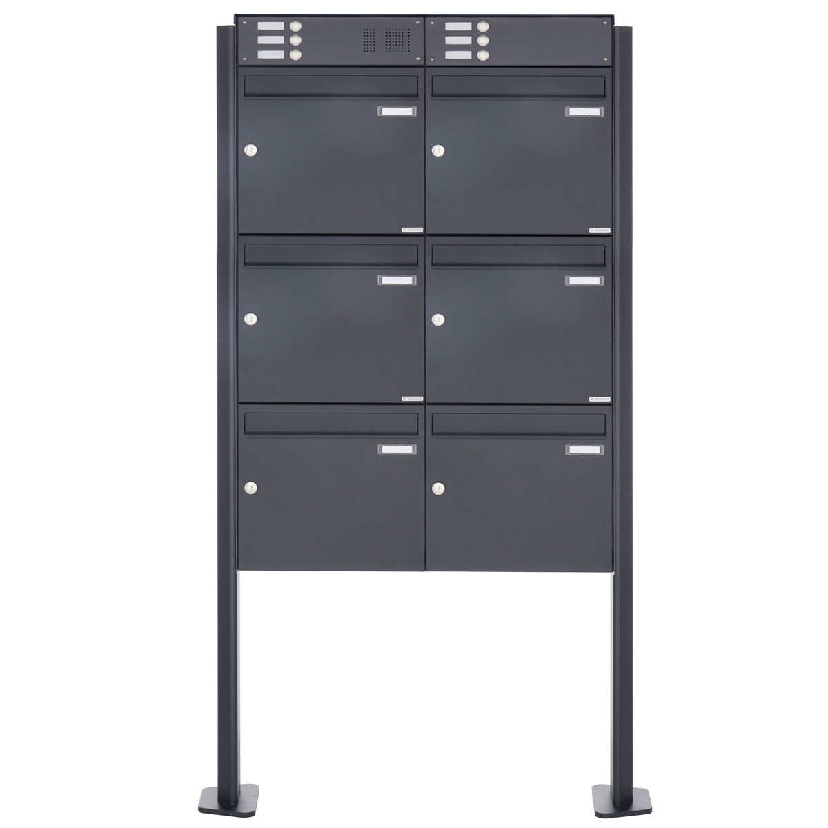 6er Standbriefkasten Design BASIC Plus 380X ST-T mit Klingelkasten - RAL nach Wahl