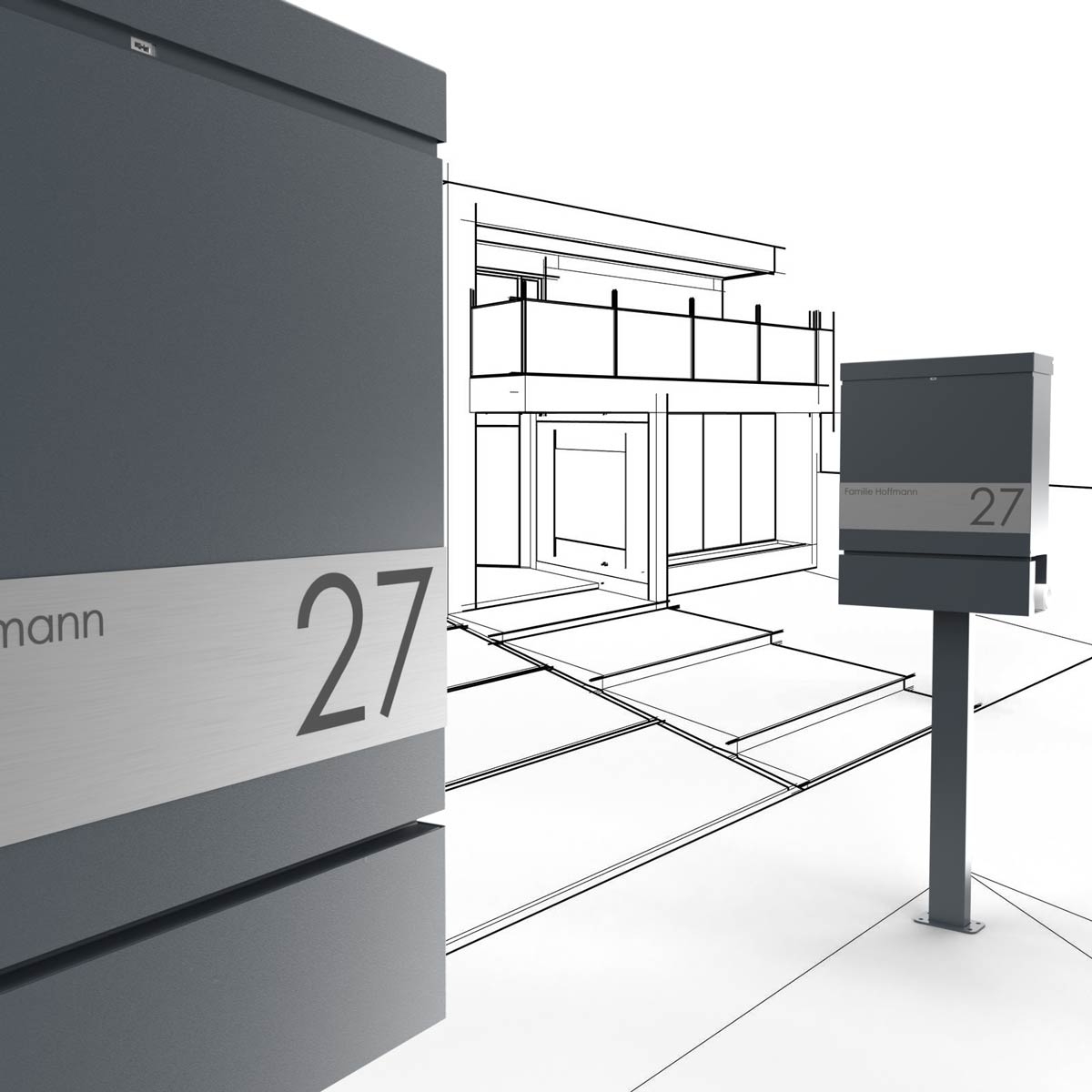 Design Standbriefkasten BRENTANO® ST-BP mit Zeitungsfach - Design Elegance 2 - RAL nach Wahl