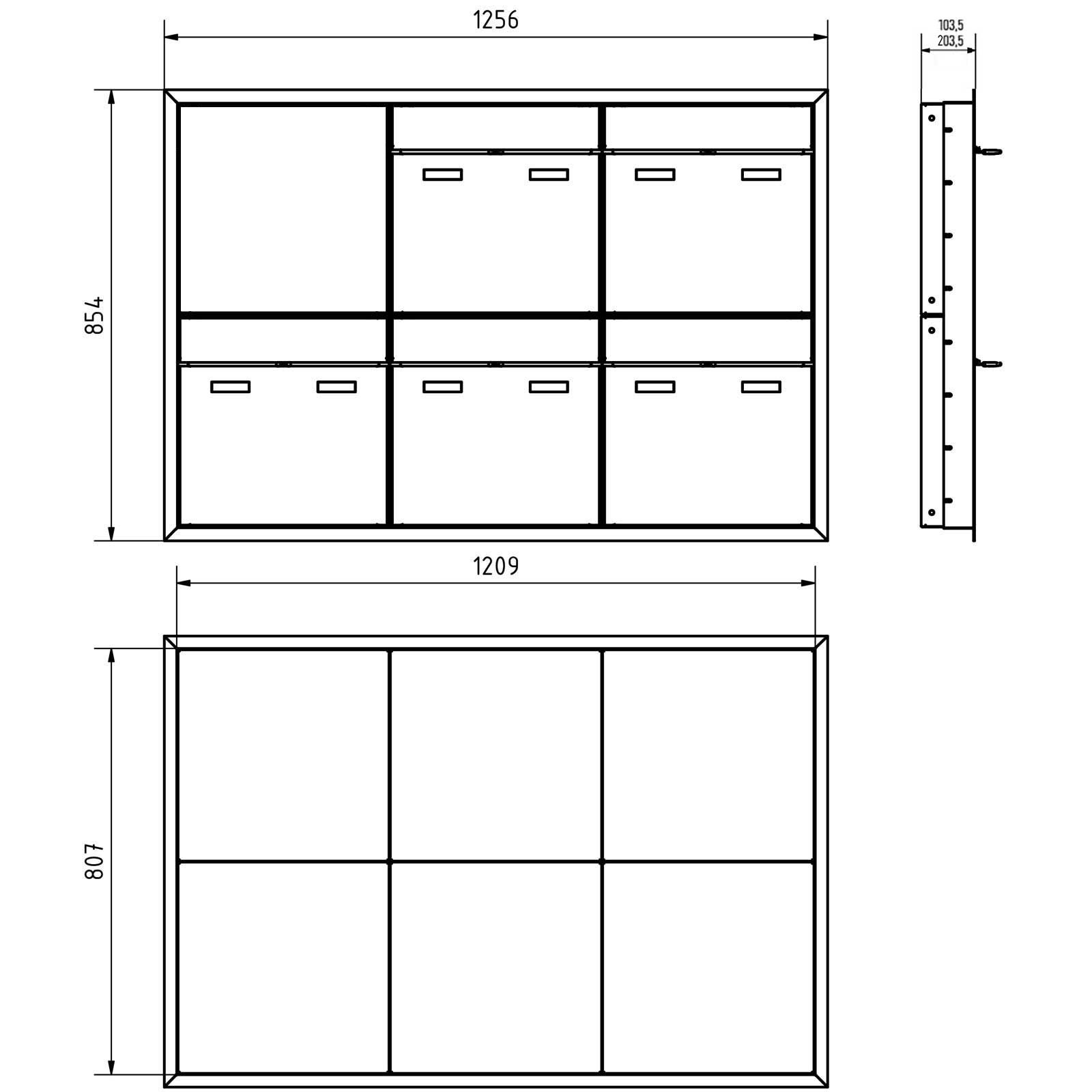 Buzón empotrable de diseño de 5 piezas GOETHE UP - RAL a elegir - Videoportero DoorBird izquierda