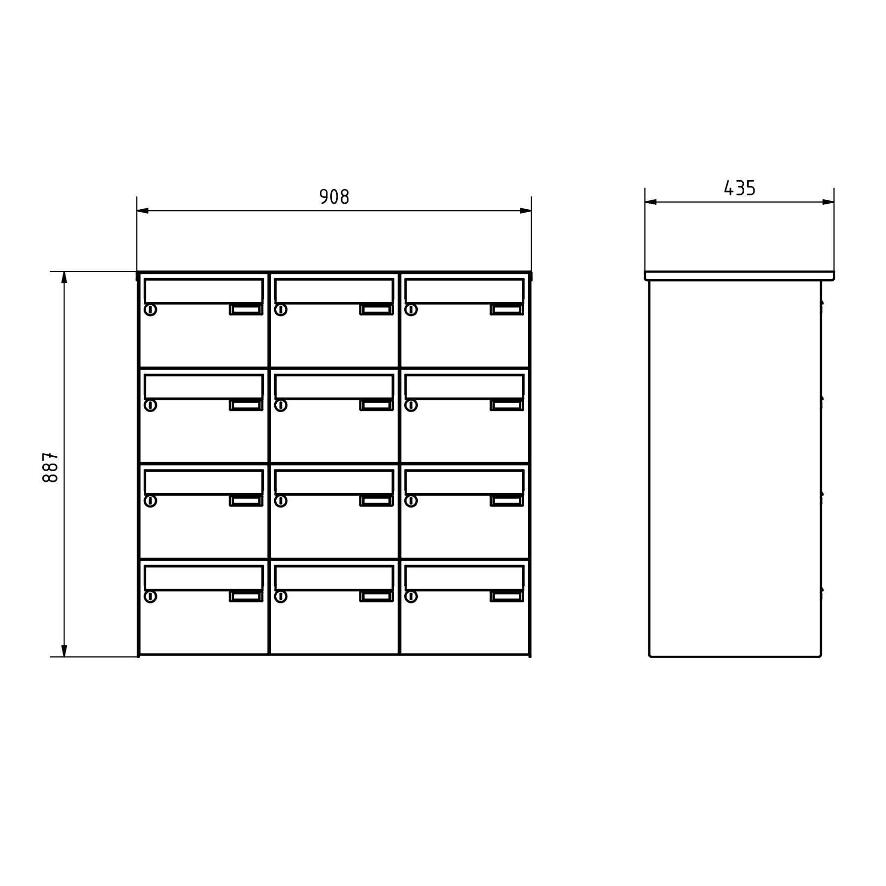 12er Aufputz Briefkastenanlage Design BASIC 385 A 220 - RAL 7016 anthrazitgrau