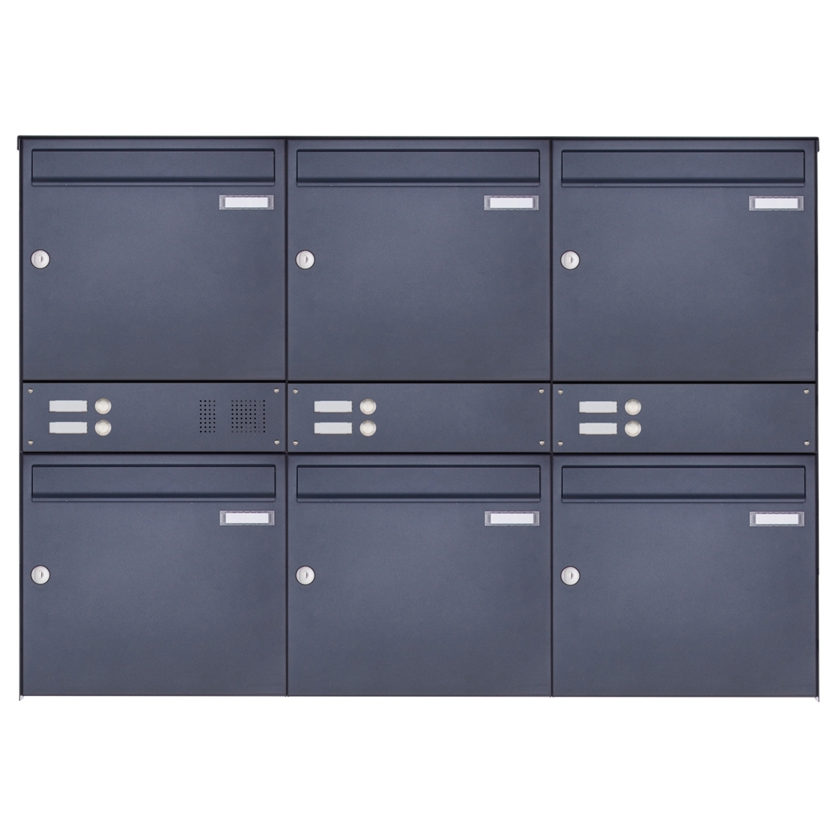 6er 3x2 stainless steel surface-mounted letterbox design BASIC Plus 382XA AP with bell boxes - RAL of your choice 6er 3x2 stainless steel surface-mounted letterbox design BASIC Plus 382XA AP with bell boxes - RAL of your choice