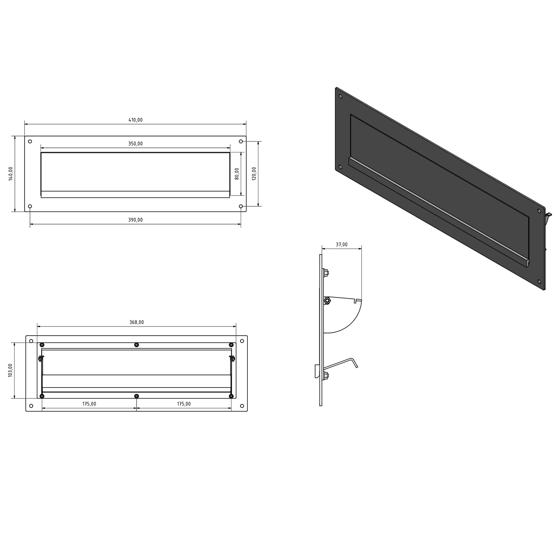 Briefeinwurf aus Edelstahl - RAL nach Wahl - Einwurf 350x63mm - 410x140mm Briefeinwurf aus Edelstahl - RAL nach Wahl - Einwurf 350x63mm - 410x140mm