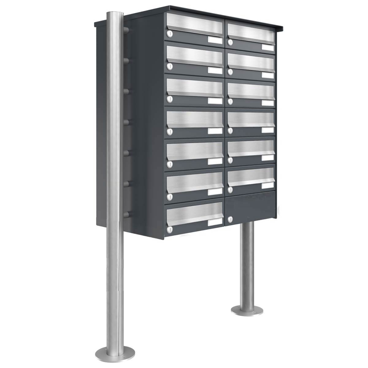 13er Briefkastenanlage freistehend Design BASIC 385 ST-R - Edelstahl-RAL 7016 anthrazitgrau