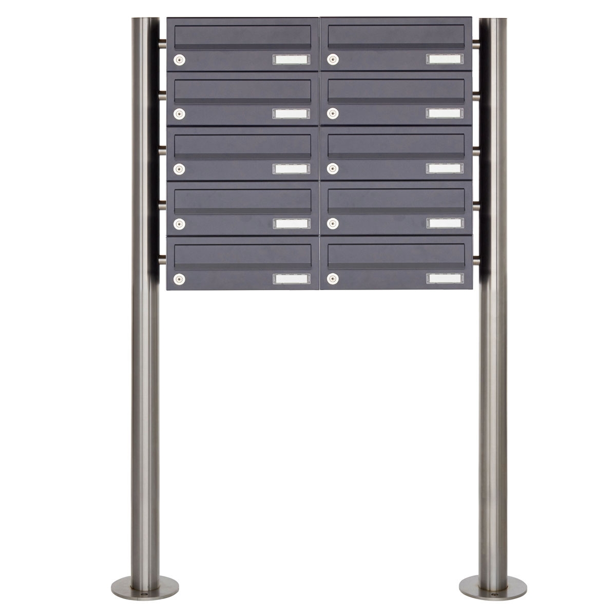 10 5x2 stainless steel free-standing letterbox system Design BASIC Plus 385X ST-R - RAL of your choice 10 5x2 stainless steel free-standing letterbox system Design BASIC Plus 385X ST-R - RAL of your choice