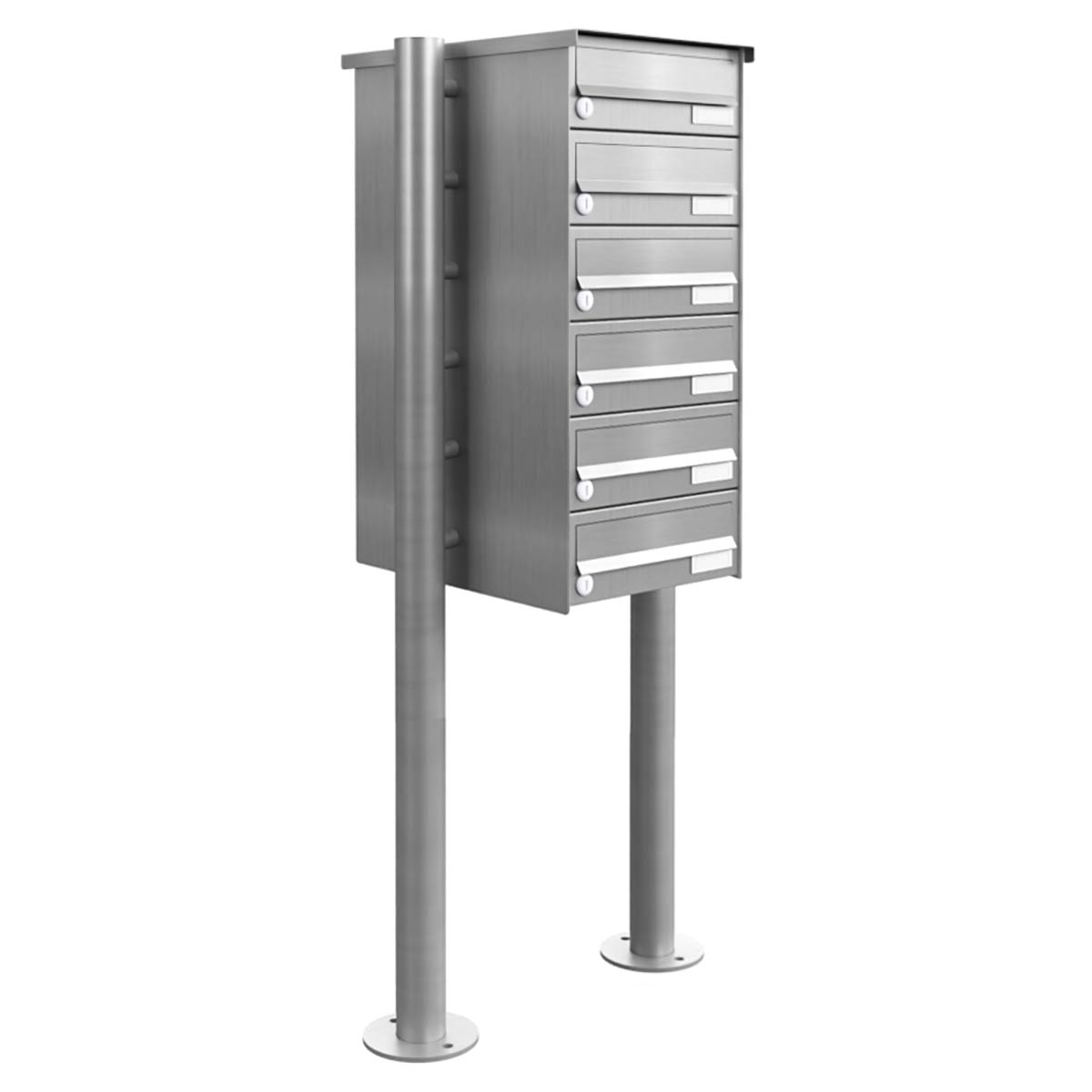6er Briefkastenanlage freistehend Design BASIC 385-VA ST-R - Edelstahl V2A, geschliffen