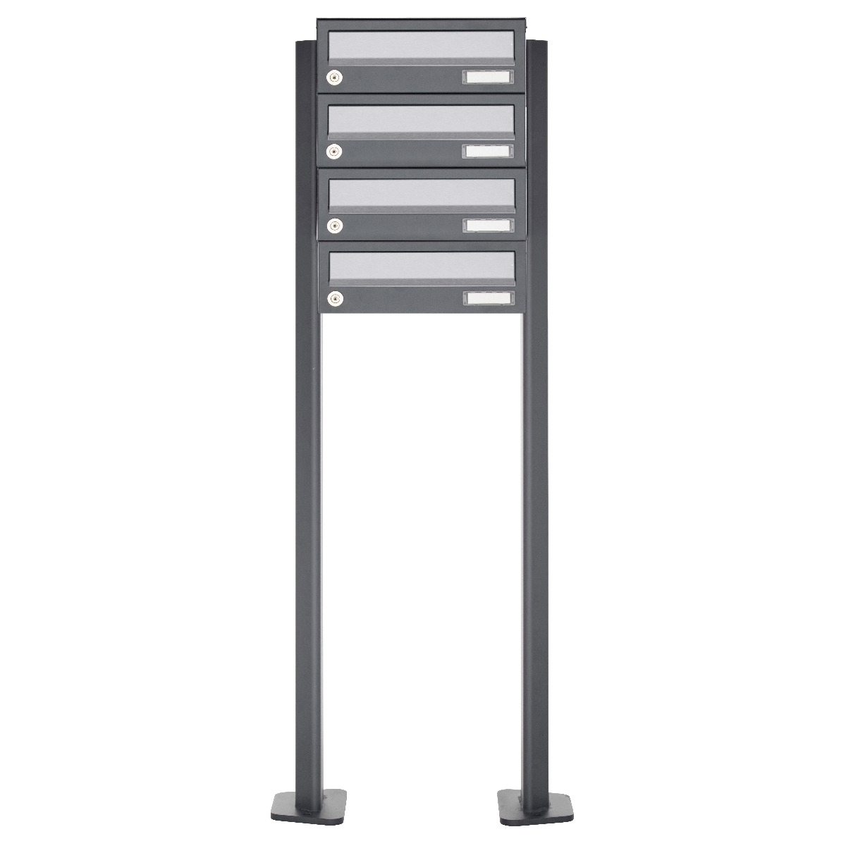 4er Briefkastenanlage freistehend Design BASIC 385P ST-T - Edelstahl-RAL 7016 anthrazitgrau 4er Briefkastenanlage freistehend Design BASIC 385P ST-T - Edelstahl-RAL 7016 anthrazitgrau