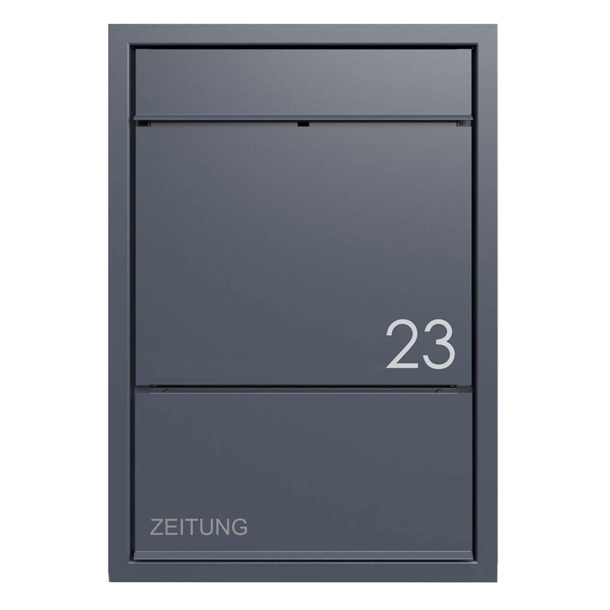 Design flush-mounted letterbox GOETHE UP with newspaper compartment - RAL of your choice Design flush-mounted letterbox GOETHE UP with newspaper compartment - RAL of your choice