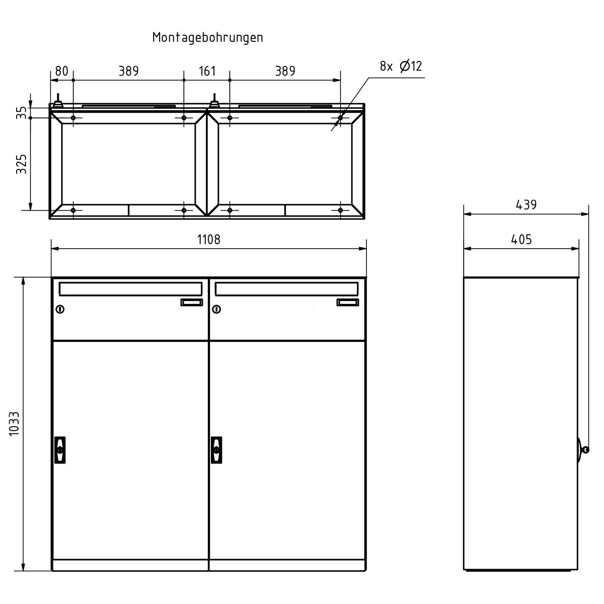 2-piece XXL parcel locker system BASIC Plus 863X STL with parcel locker 550x770 and letterbox 550x220 - colour of your choice