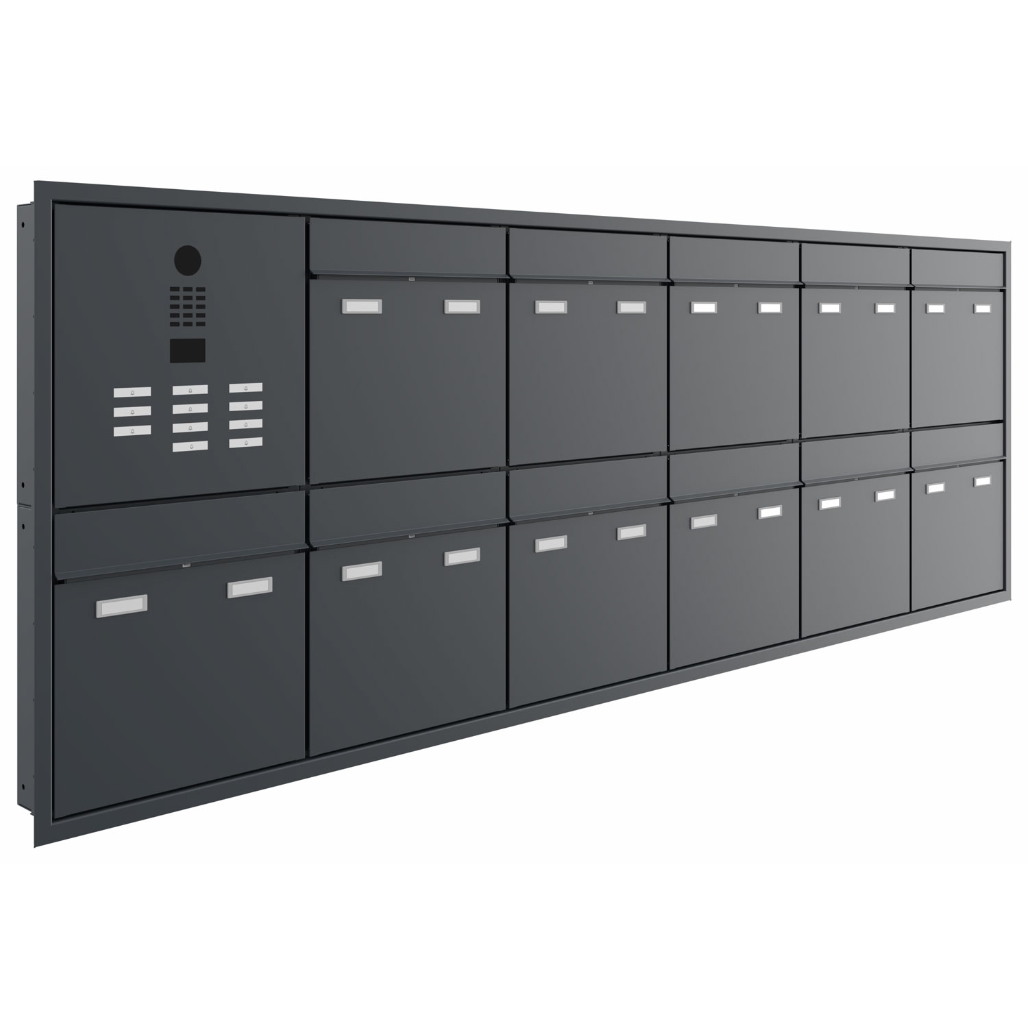 11-piece flush-mounted letterbox GOETHE UP - RAL of your choice - DoorBird video intercom left