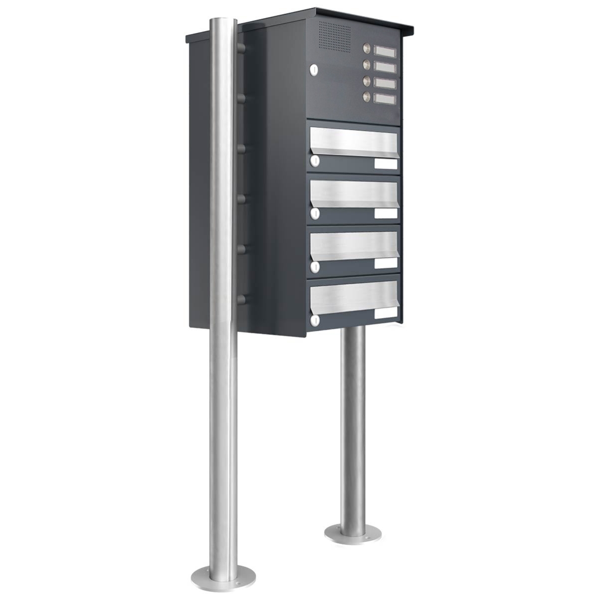 4er Standbriefkasten Design BASIC 385 ST-R mit Klingelkasten - Edelstahl-RAL 7016 anthrazitgrau 4er Standbriefkasten Design BASIC 385 ST-R mit Klingelkasten - Edelstahl-RAL 7016 anthrazitgrau