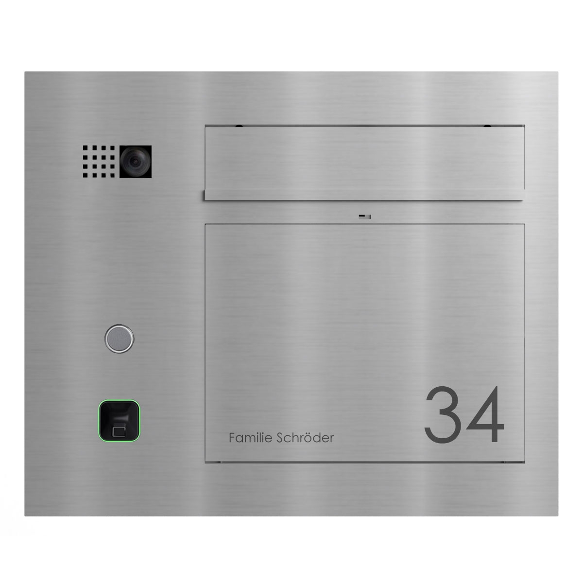 Design Unterputz Briefkasten GRIMM - Edelstahl geschliffen mit COMELIT Ultra - VIDEO Set links