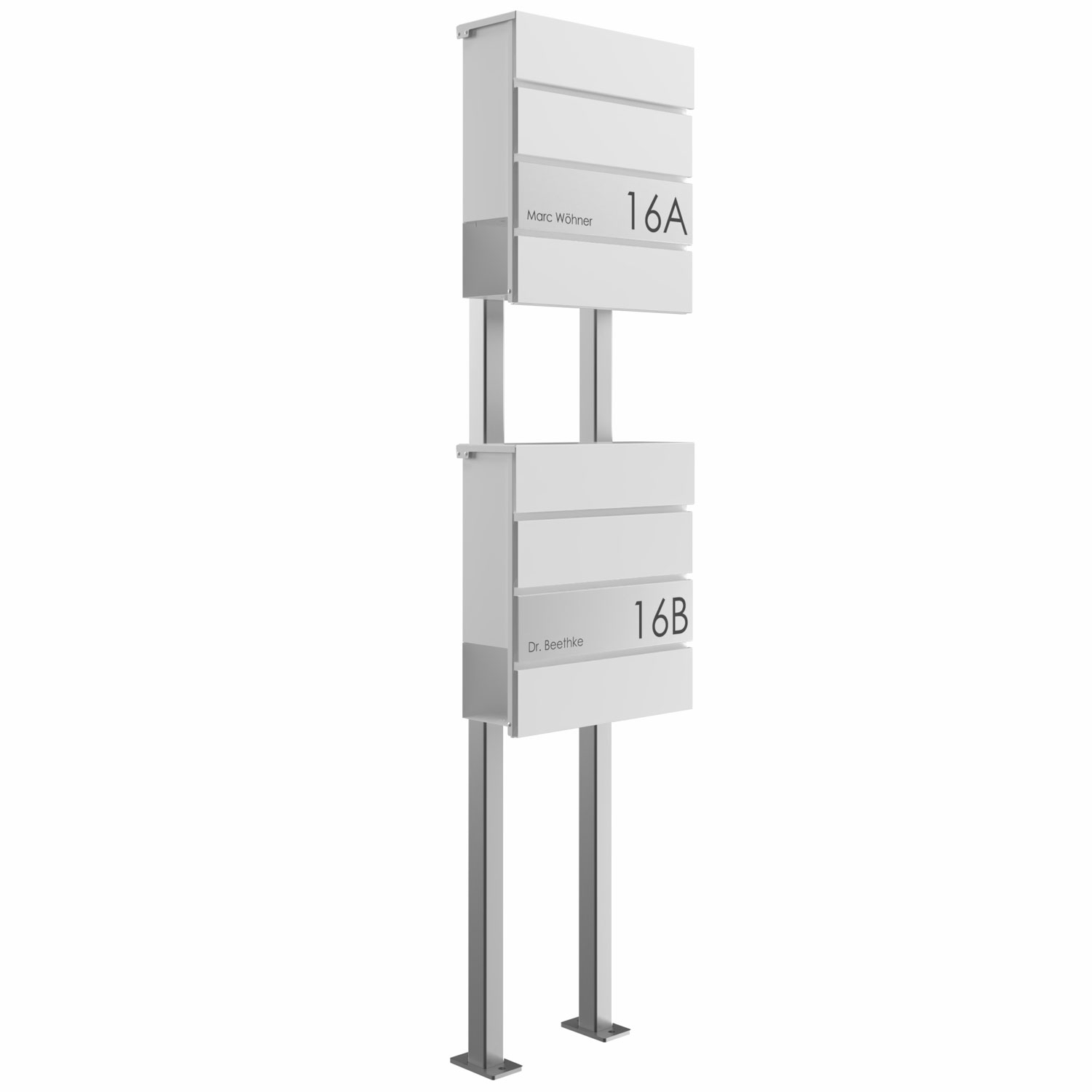 2er Standbriefkasten KANT Edition mit Zeitungsfach - Design Elegance 1 - RAL 9016 verkehrsweiß