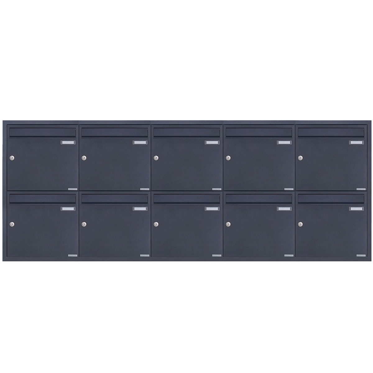 10 pcs. 5x2 stainless steel flush-mounted letterbox system BASIC Plus 382XU UP - RAL of your choice - 10 parties 10 pcs. 5x2 stainless steel flush-mounted letterbox system BASIC Plus 382XU UP - RAL of your choice - 10 parties