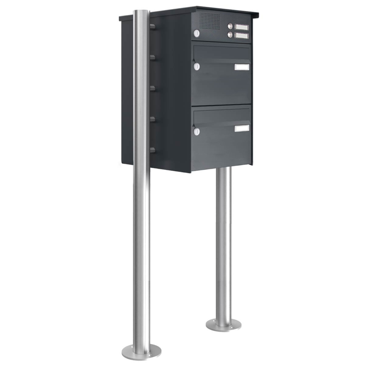 2-post letterbox Design BASIC 385220 ST-R with bell box - RAL 7016 anthracite grey