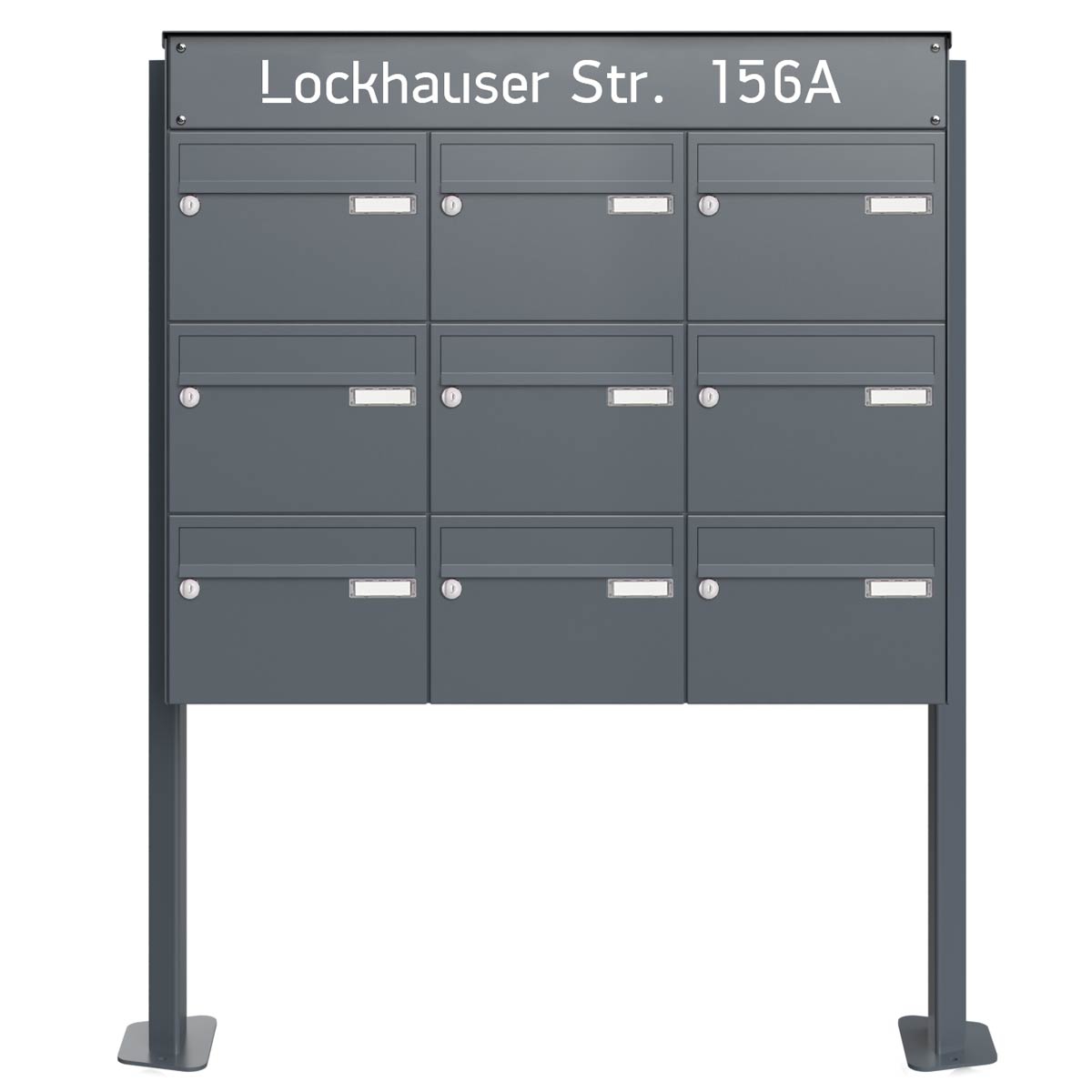 9er 3x3 Standbriefkastenanlage Design BASIC Plus 385XP ST-T - LED Beschriftung - RAL nach Wahl