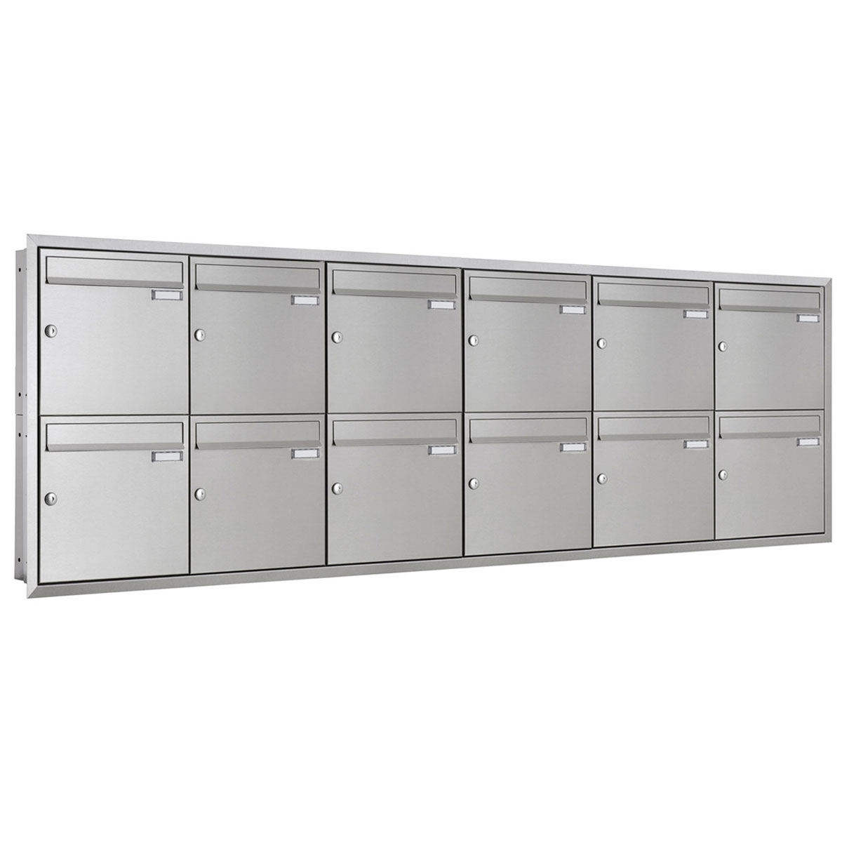 12er 6x2 Edelstahl Unterputz Briefkastenanlage BASIC Plus 382XU UP - Edelstahl geschliffen - 12 Parteien
