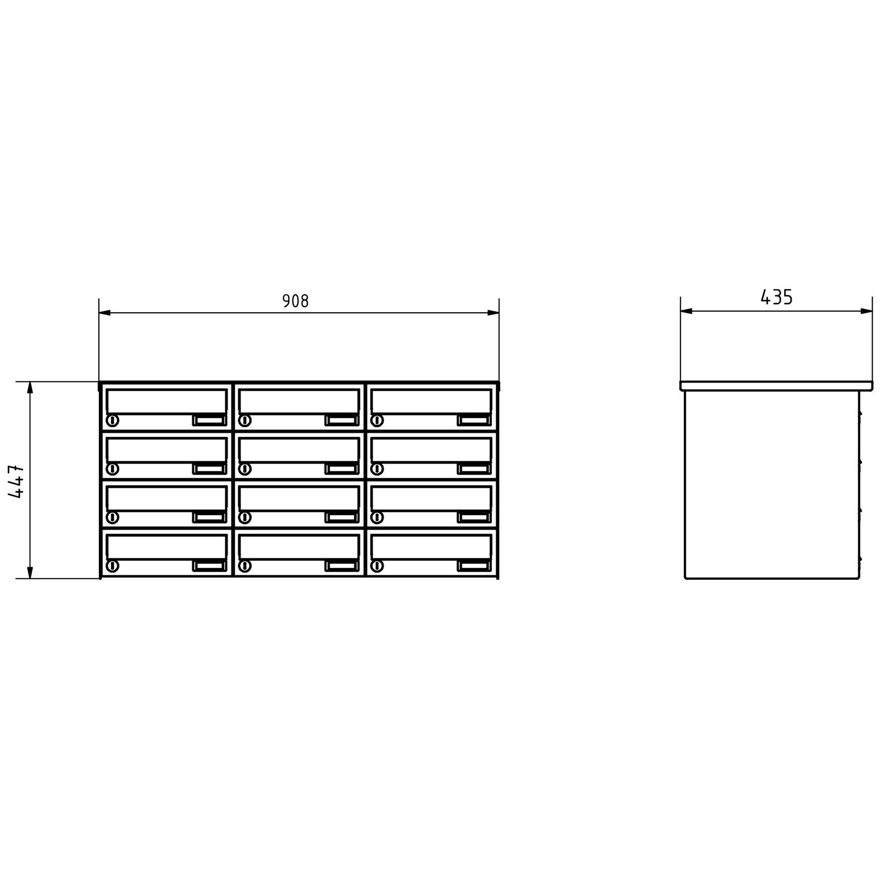 12er 3x4 Aufputz Briefkastenanlage Design BASIC 385A-VA AP - Edelstahl V2A, geschliffen
