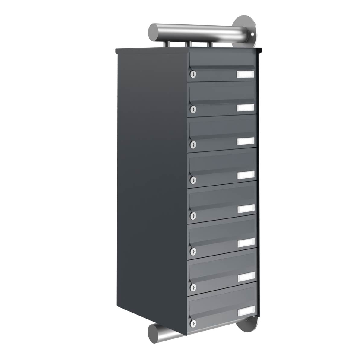 8-piece stainless steel letterbox system Design BASIC Plus 385XW for side wall mounting - RAL of your choice