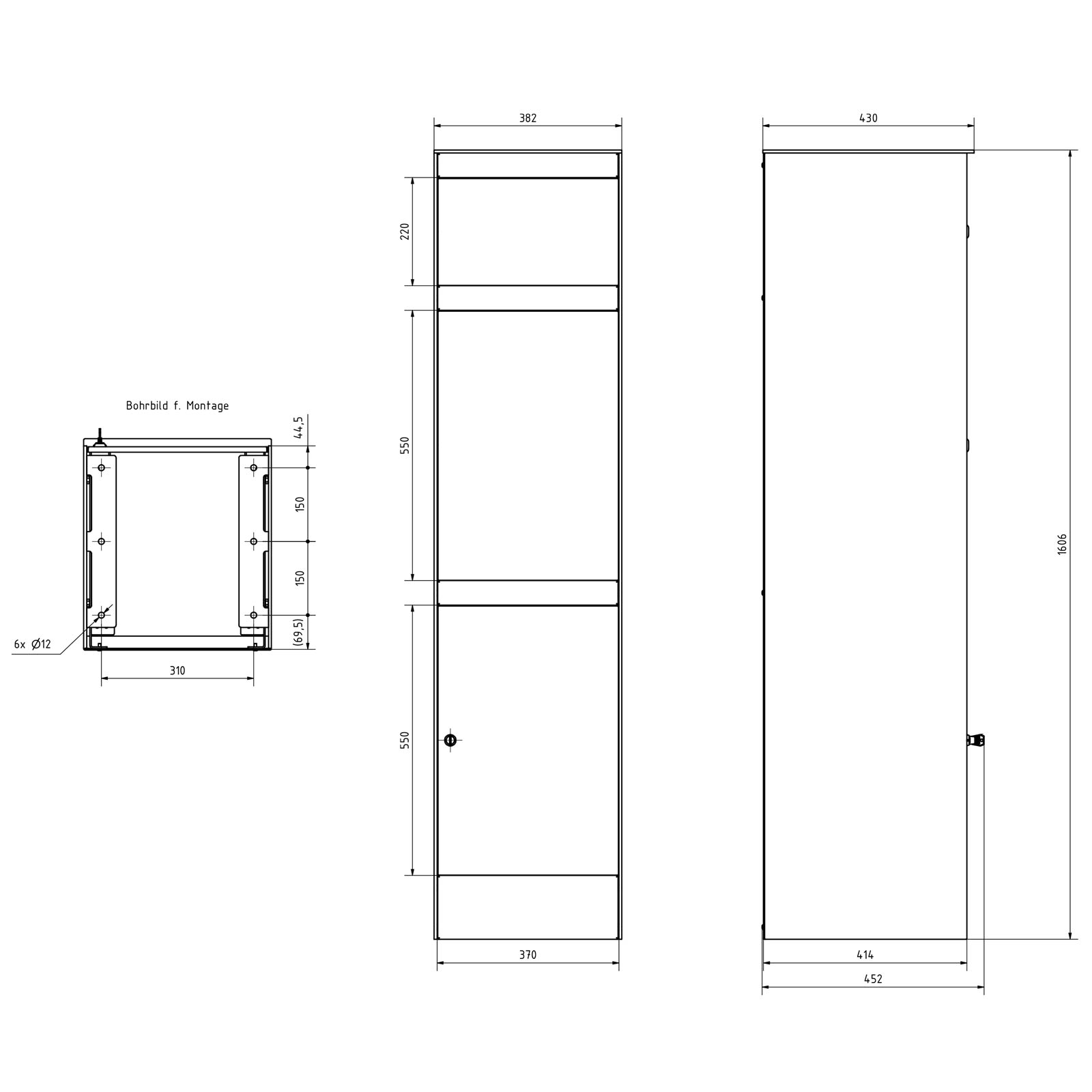 4er Briefkastenstele BASIC Plus 864X mit Paketfach 550x370 - RAL nach Wahl