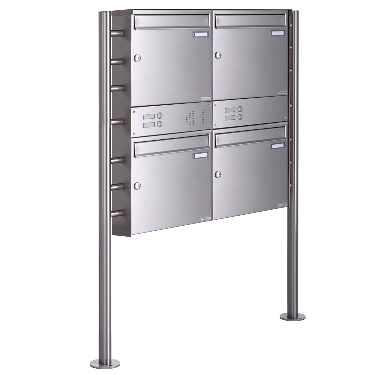 4-post letterbox Design BASIC Plus 381X ST-R with bell box - polished V2A stainless steel