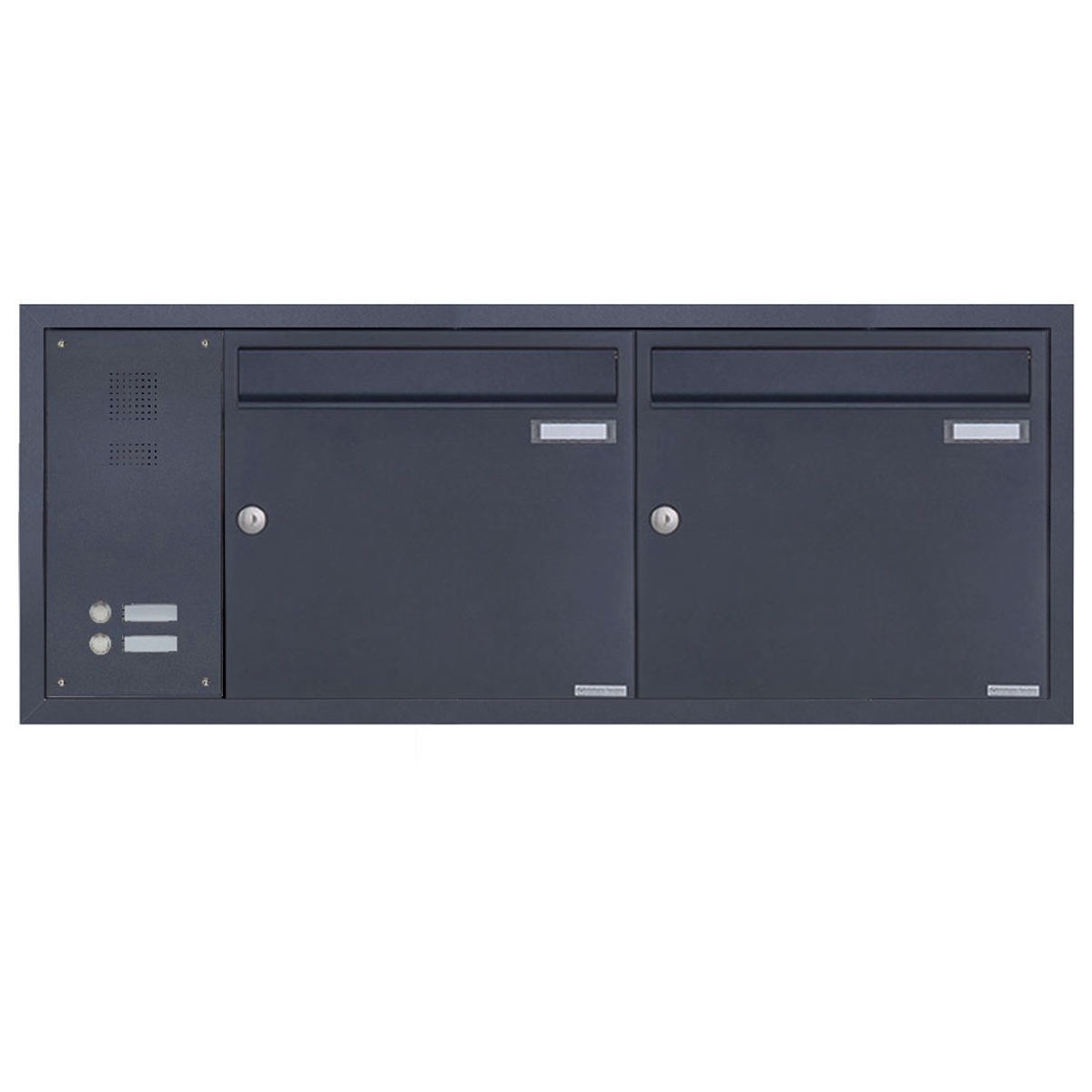 2-piece stainless steel flush-mounted letterbox BASIC Plus 382XU UP with bell box on the side - RAL 2-piece stainless steel flush-mounted letterbox BASIC Plus 382XU UP with bell box on the side - RAL