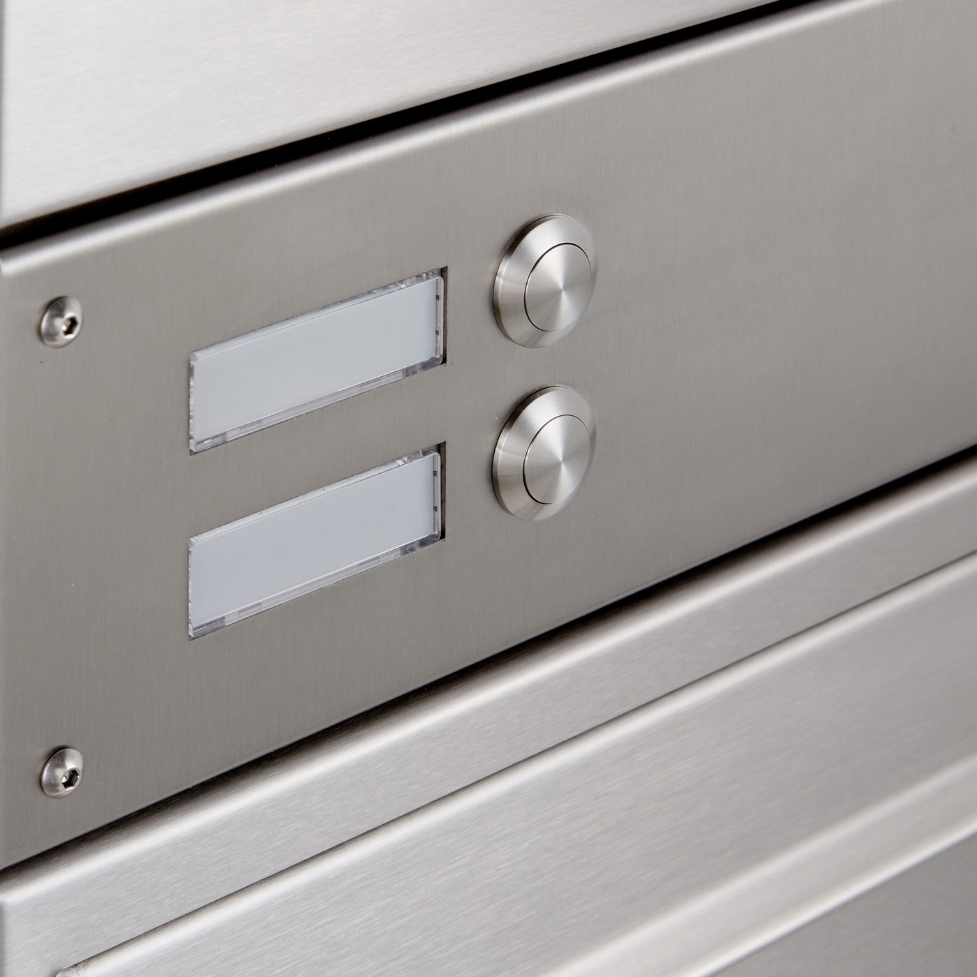 5er 3x2 Standbriefkasten Design BASIC Plus 381X ST-R mit Klingelkasten - Edelstahl V2A geschliffen