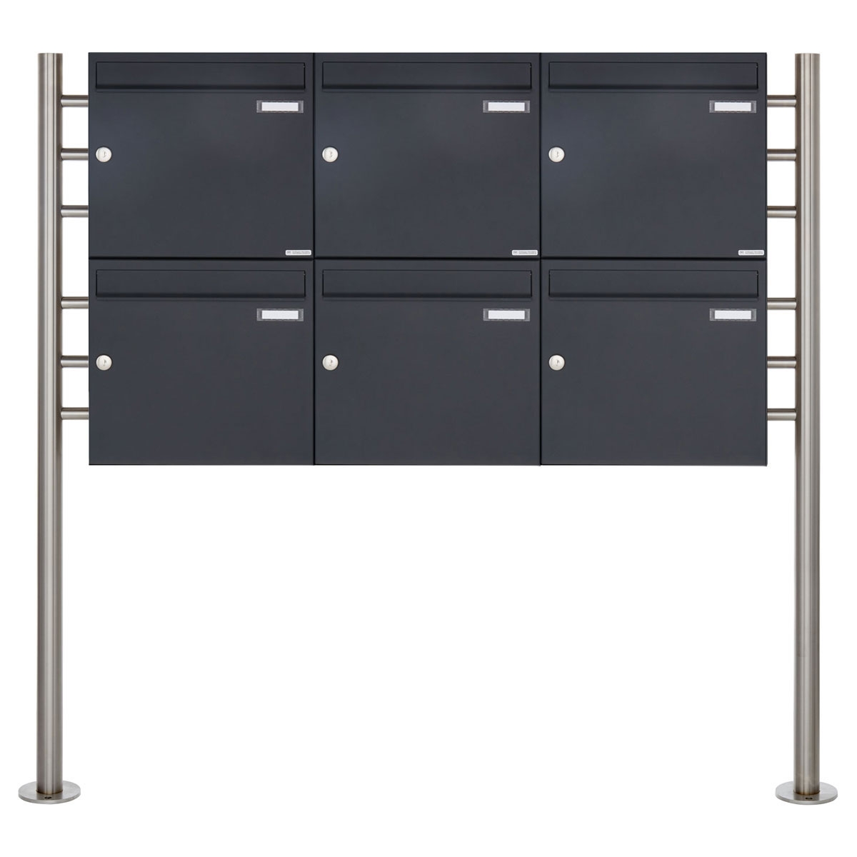 6er 2x3 Briefkastenanlage freistehend Design BASIC 381 ST-R - RAL 7016 anthrazitgrau 6er 2x3 Briefkastenanlage freistehend Design BASIC 381 ST-R - RAL 7016 anthrazitgrau