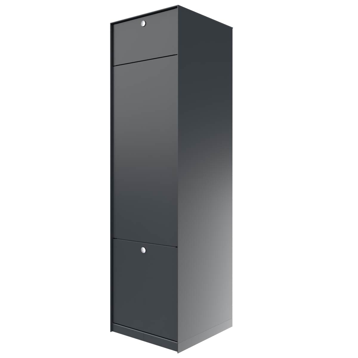 Freestanding design parcel box GOETHE with 1 letterbox and rear removal - lock system - RAL of your choice Freestanding design parcel box GOETHE with 1 letterbox and rear removal - lock system - RAL of your choice