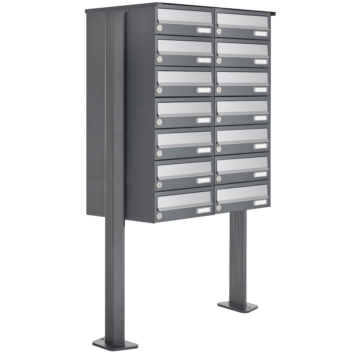 14er Briefkastenanlage freistehend Design BASIC 385P ST-T - Edelstahl-RAL 7016 anthrazitgrau 14er Briefkastenanlage freistehend Design BASIC 385P ST-T - Edelstahl-RAL 7016 anthrazitgrau