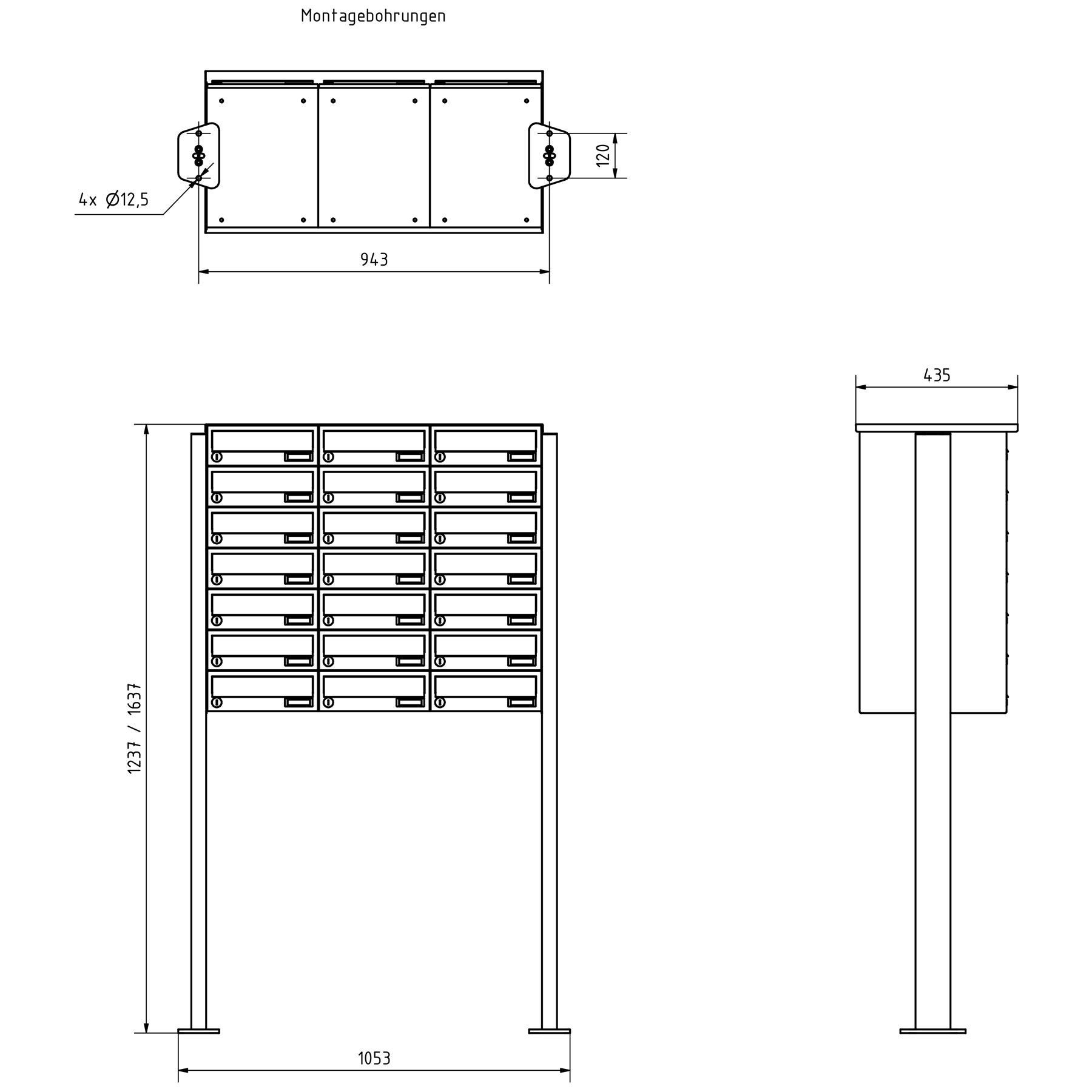 21er Briefkastenanlage freistehend Design BASIC 385P-7016 ST-T - RAL 7016 anthrazitgrau