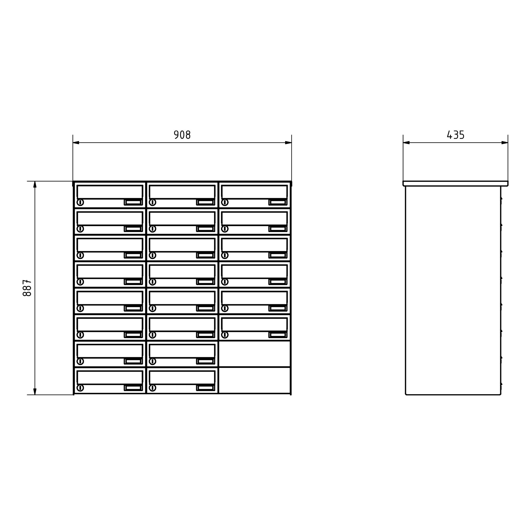 22 Brievenbusinstallatie 8x3 opbouw Design BASIC 385A AP - roestvrij staal RAL 7016 antraciet